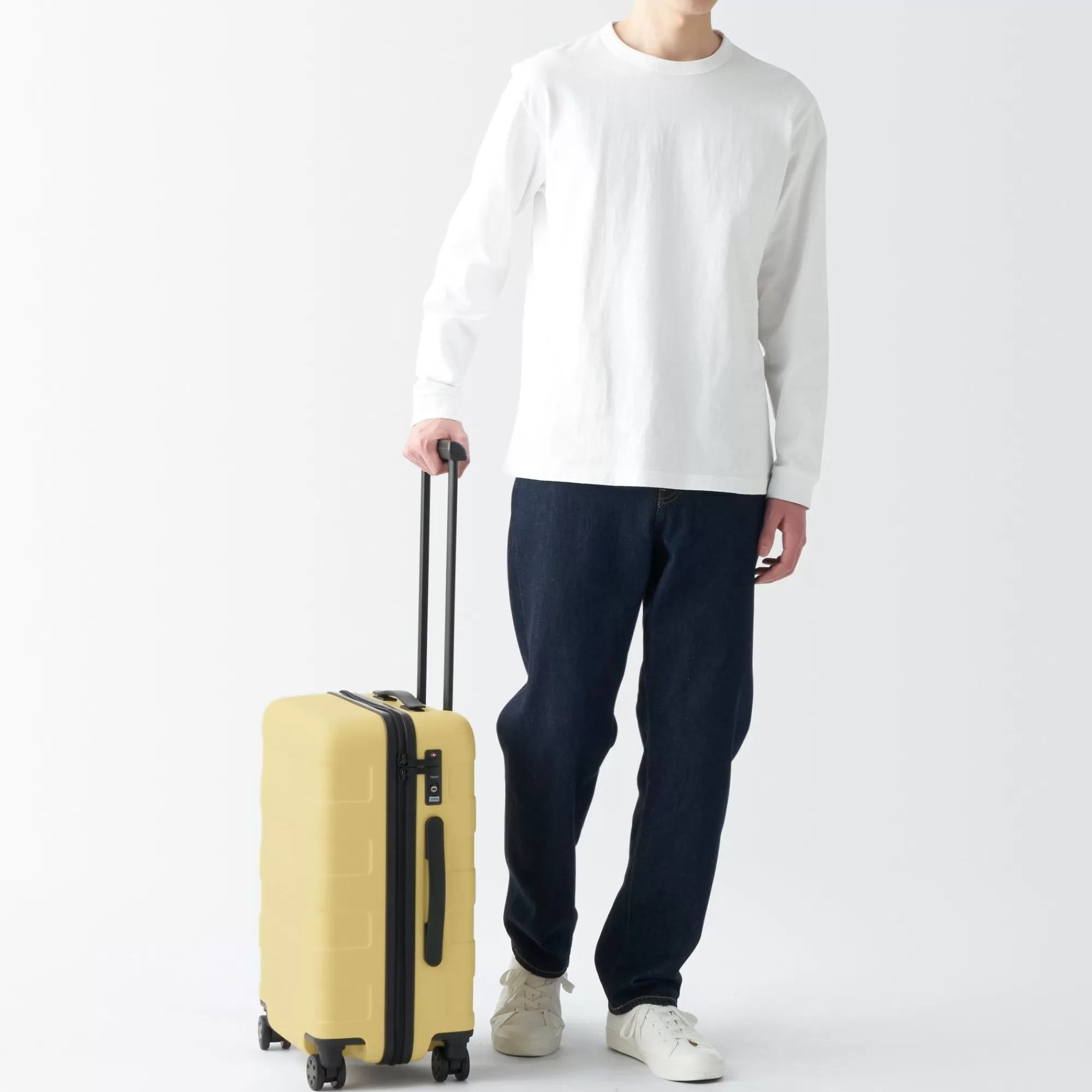 MUJI Adjustable Handle Hard Shell Suitcase 36L | Carry-On Light Yellow Fashion