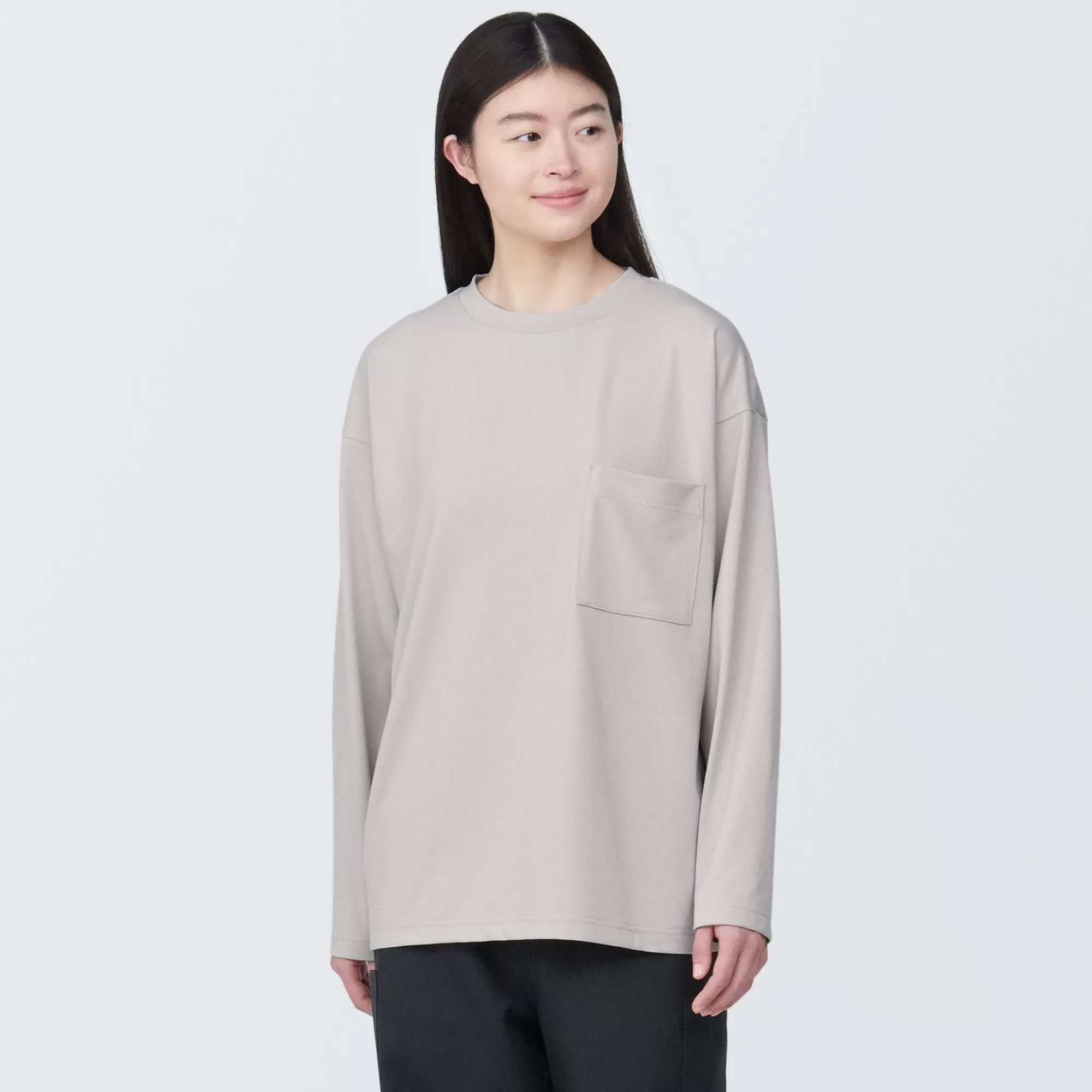 MUJI Labo Unisex Easy-Clean Quick Dry Crew Neck Long Sleeve T-Shirt Fashion