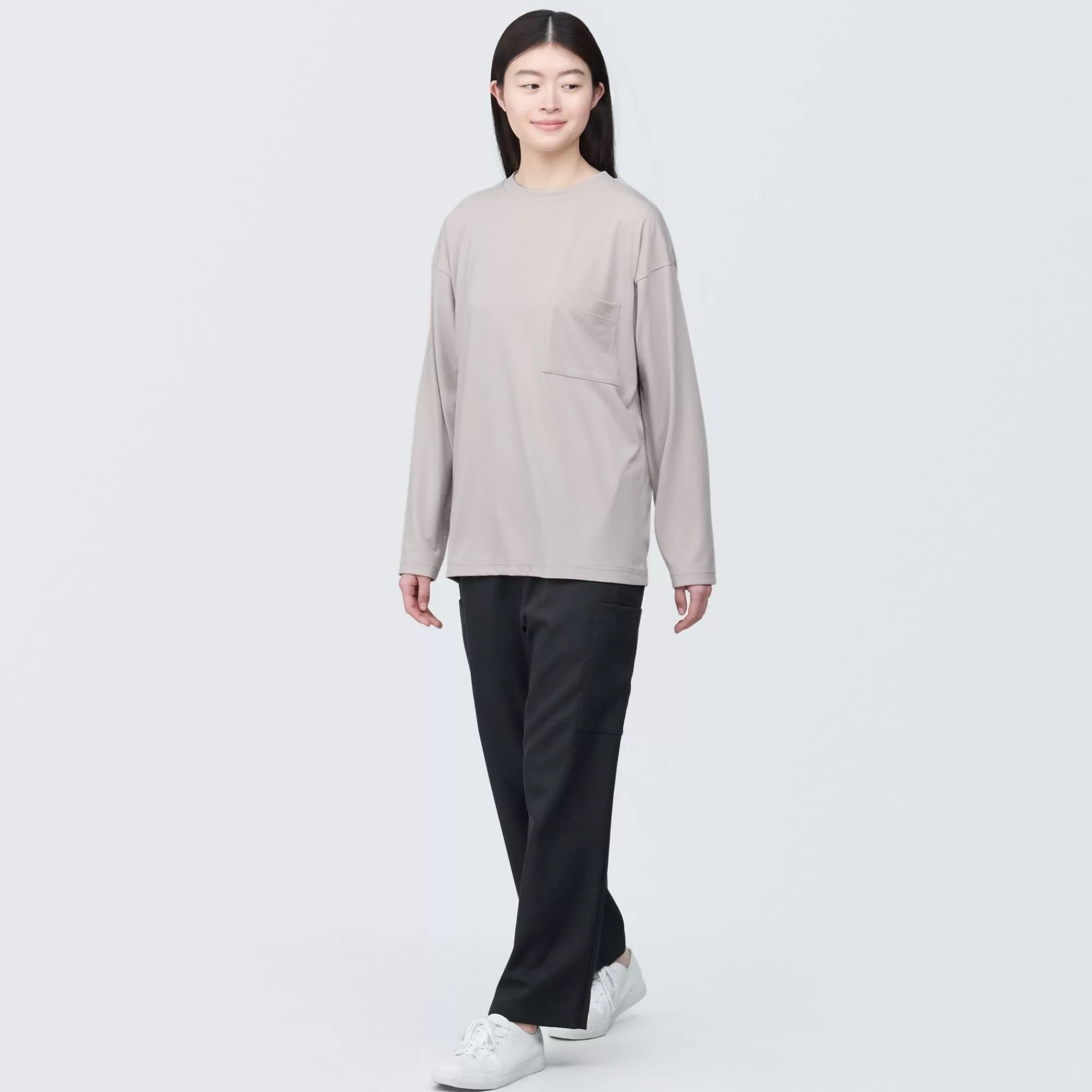 MUJI Labo Unisex Easy-Clean Quick Dry Crew Neck Long Sleeve T-Shirt Fashion