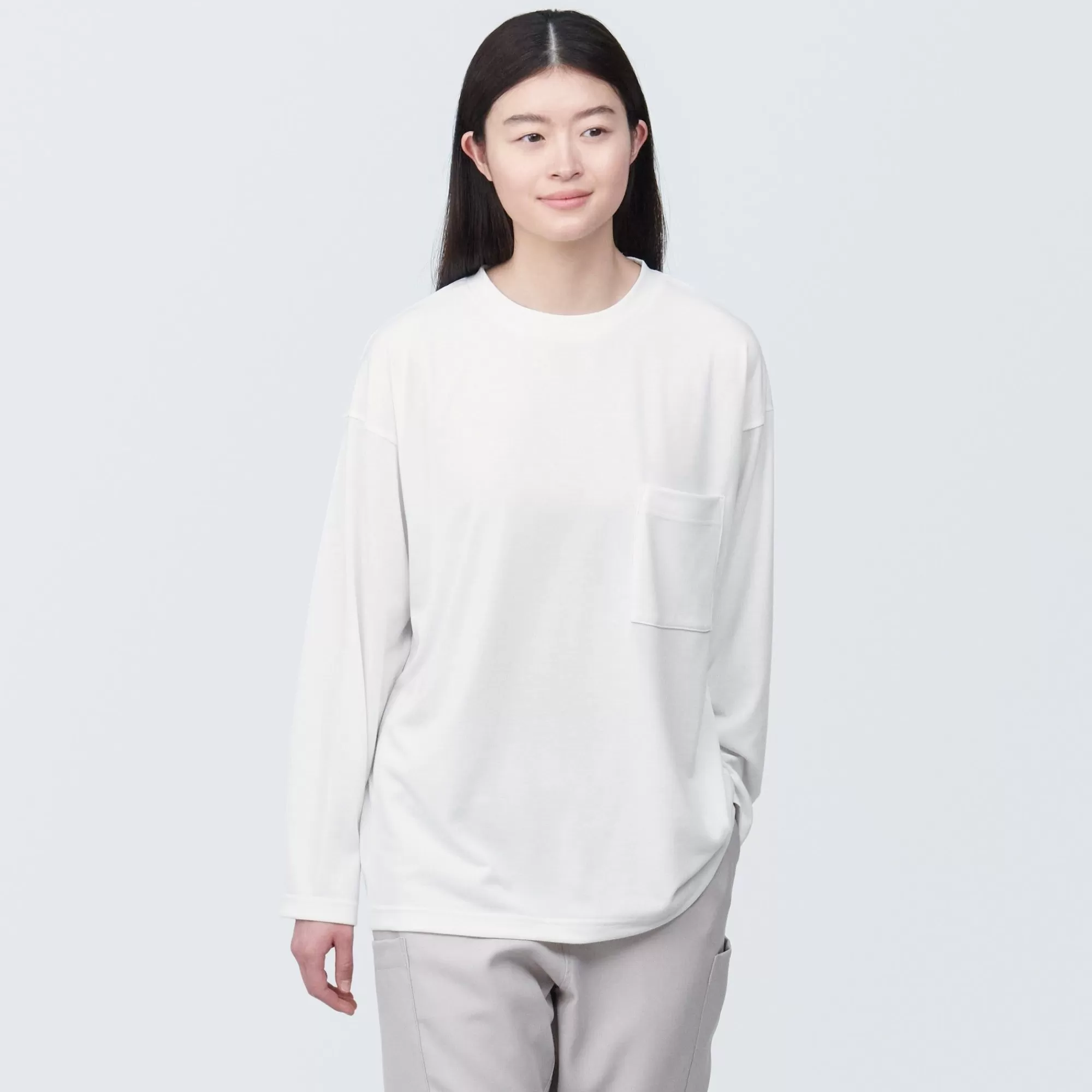 MUJI Labo Unisex Easy-Clean Quick Dry Crew Neck Long Sleeve T-Shirt Fashion