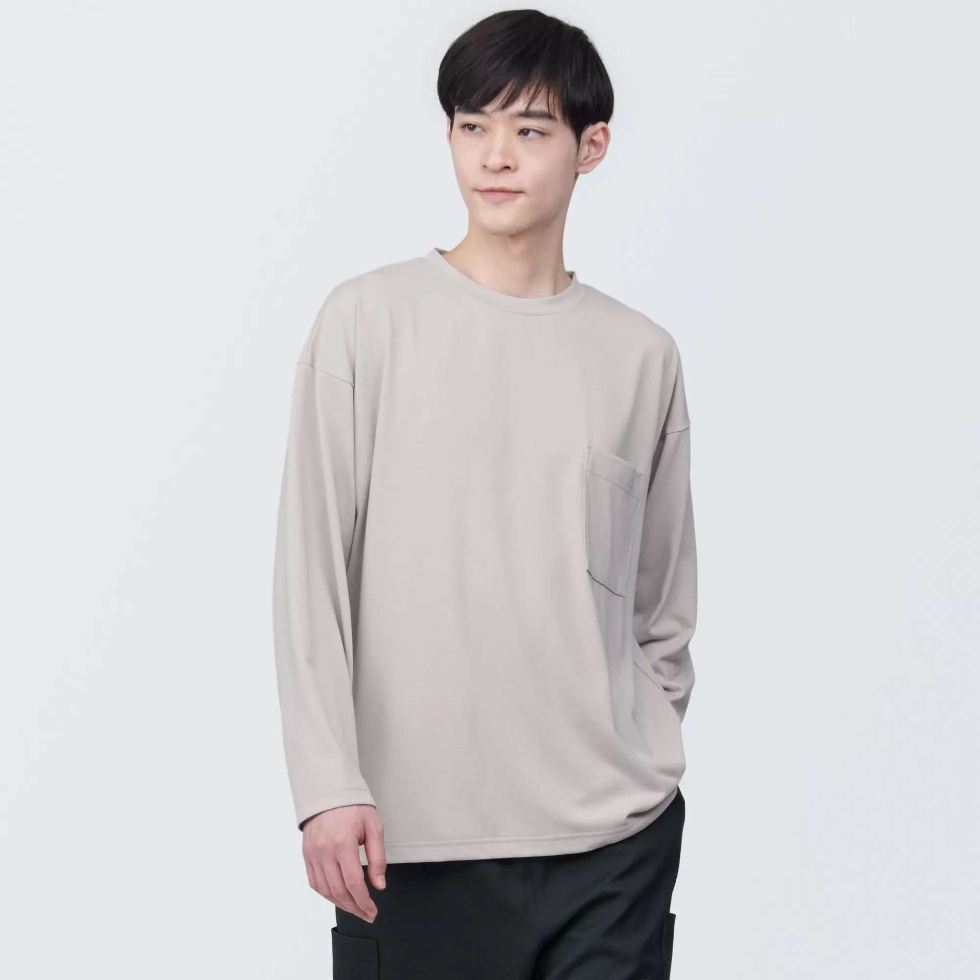 MUJI Labo Unisex Easy-Clean Quick Dry Crew Neck Long Sleeve T-Shirt Fashion