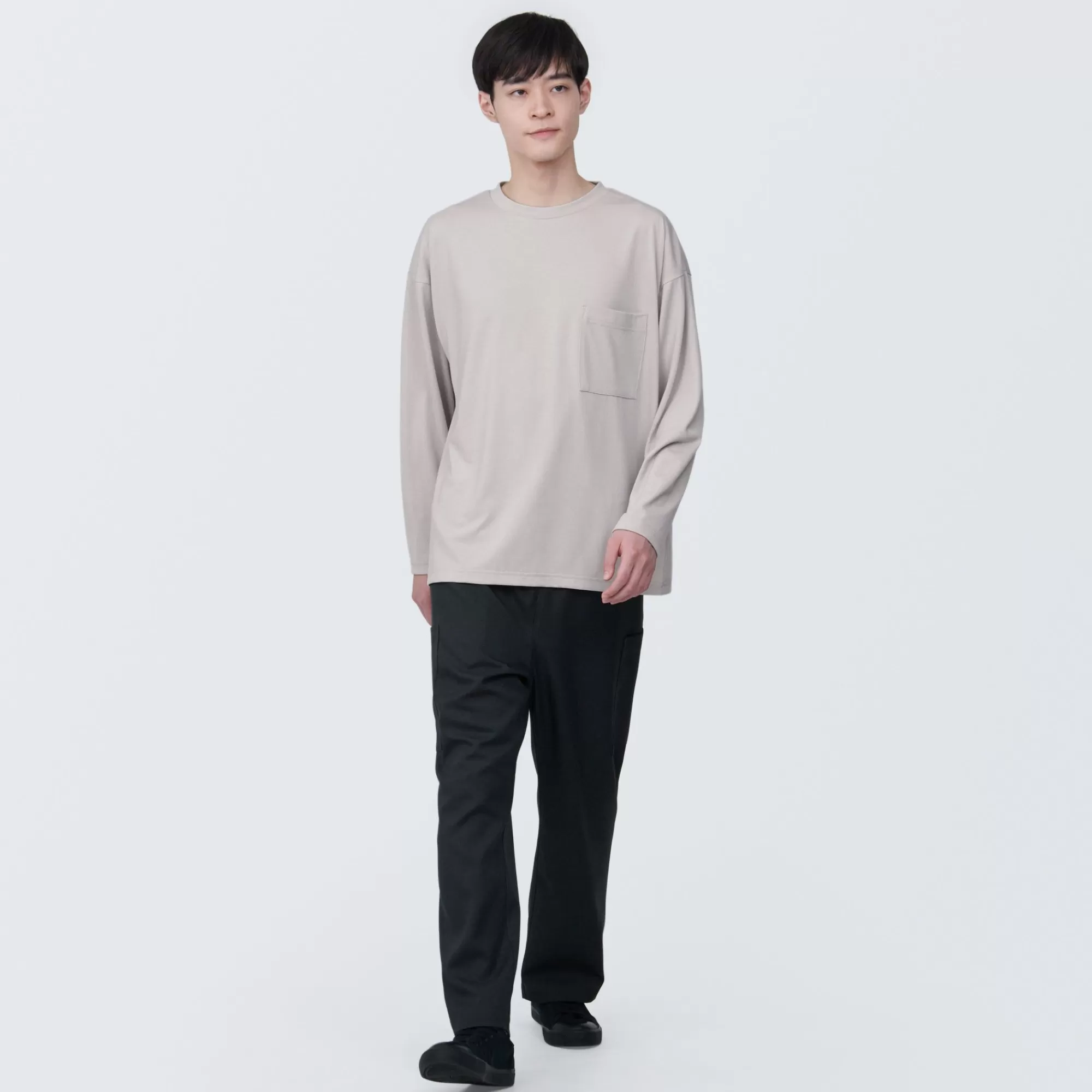 MUJI Labo Unisex Easy-Clean Quick Dry Crew Neck Long Sleeve T-Shirt Fashion