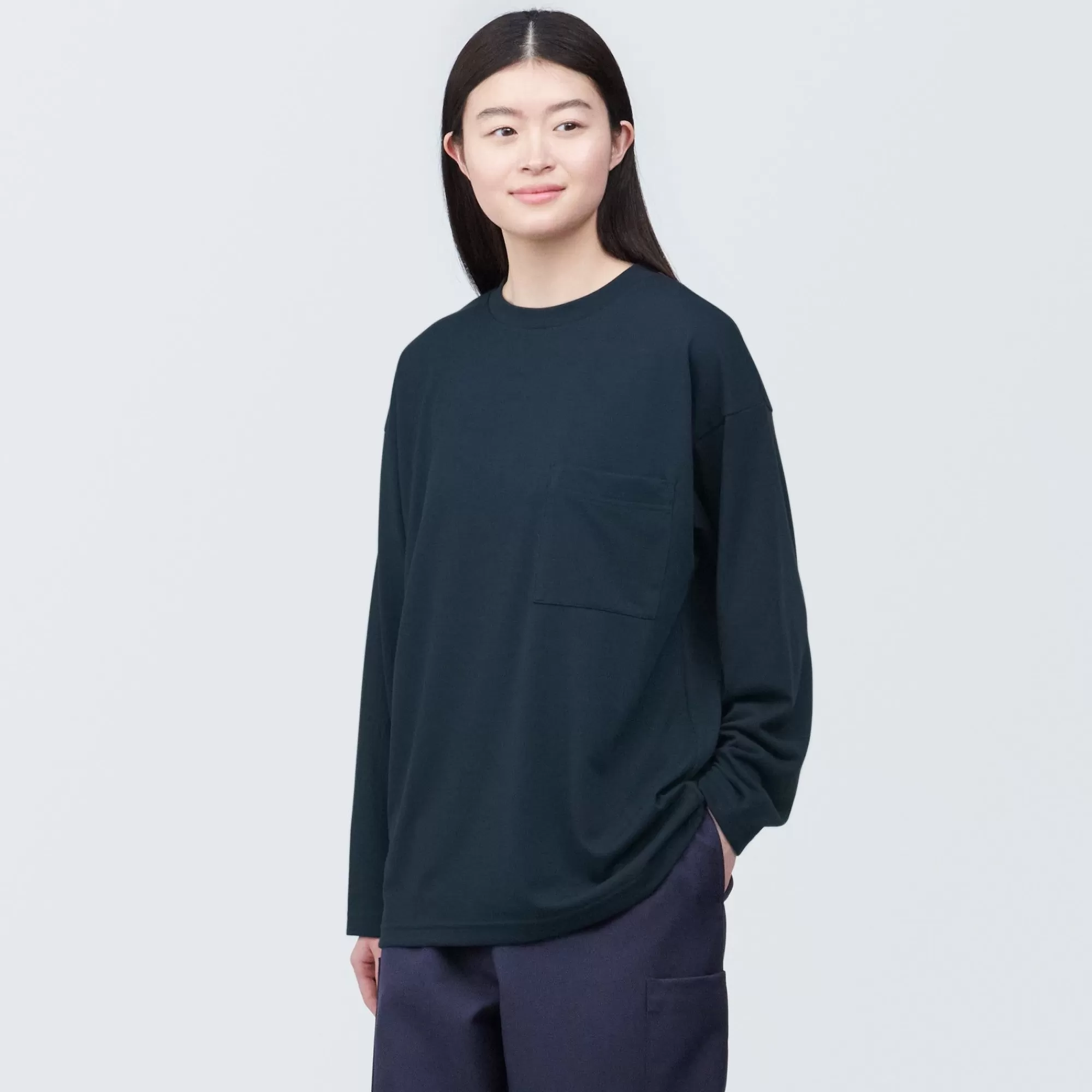 MUJI Labo Unisex Easy-Clean Quick Dry Crew Neck Long Sleeve T-Shirt Fashion