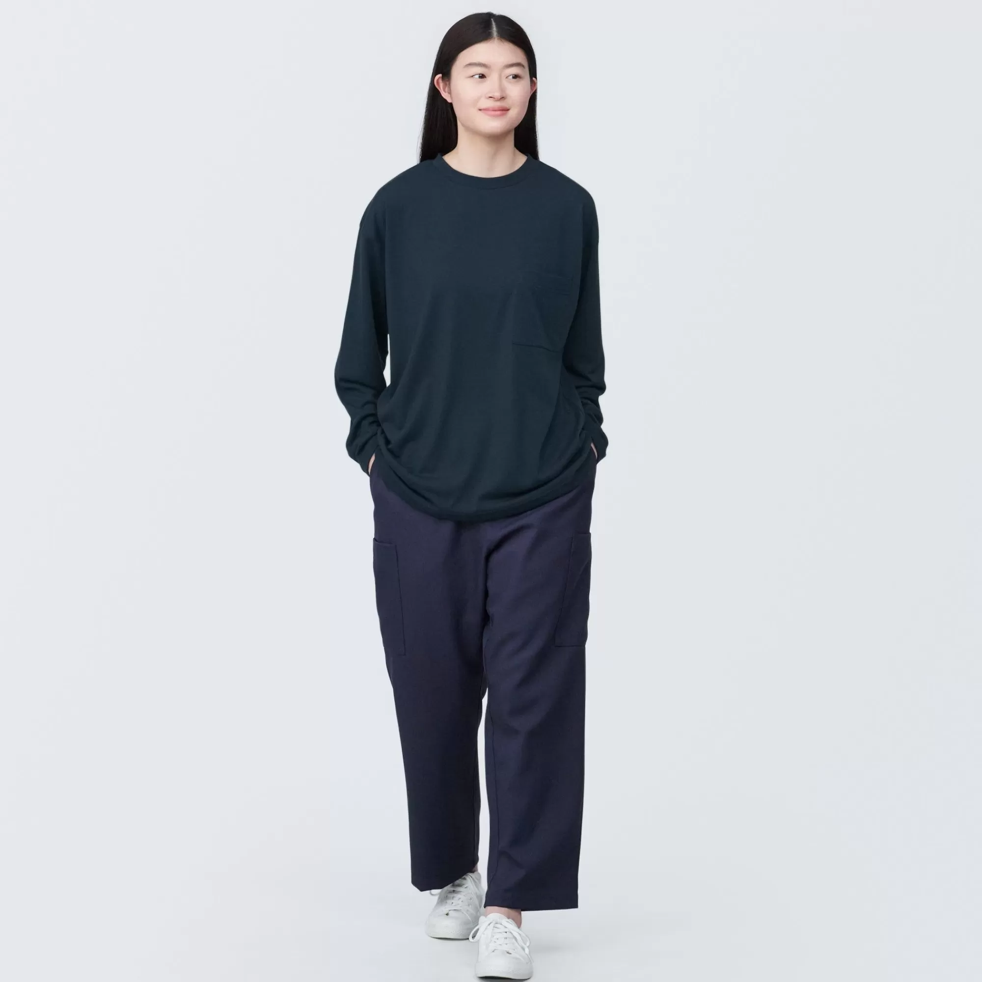 MUJI Labo Unisex Easy-Clean Quick Dry Crew Neck Long Sleeve T-Shirt Fashion