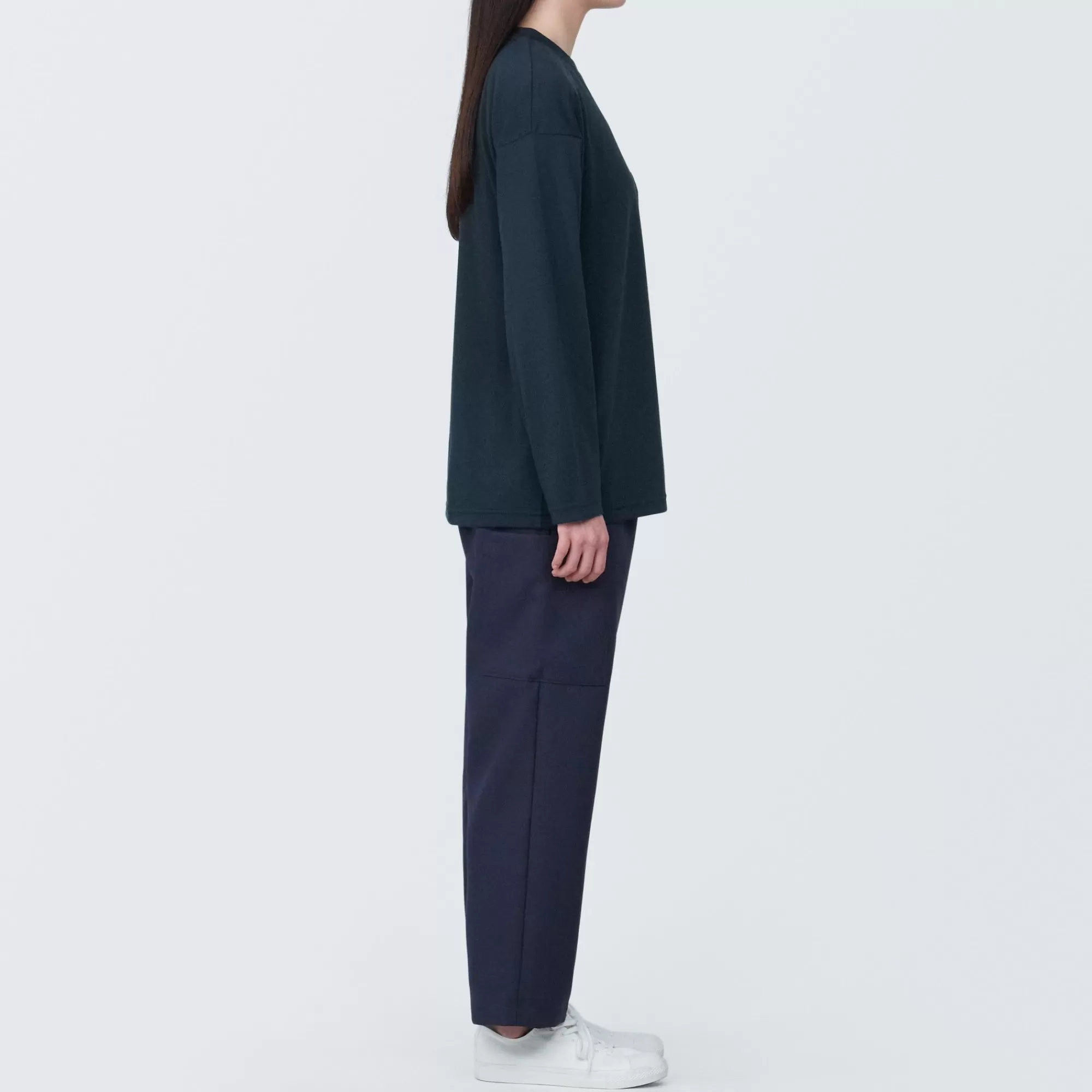 MUJI Labo Unisex Easy-Clean Quick Dry Crew Neck Long Sleeve T-Shirt Fashion