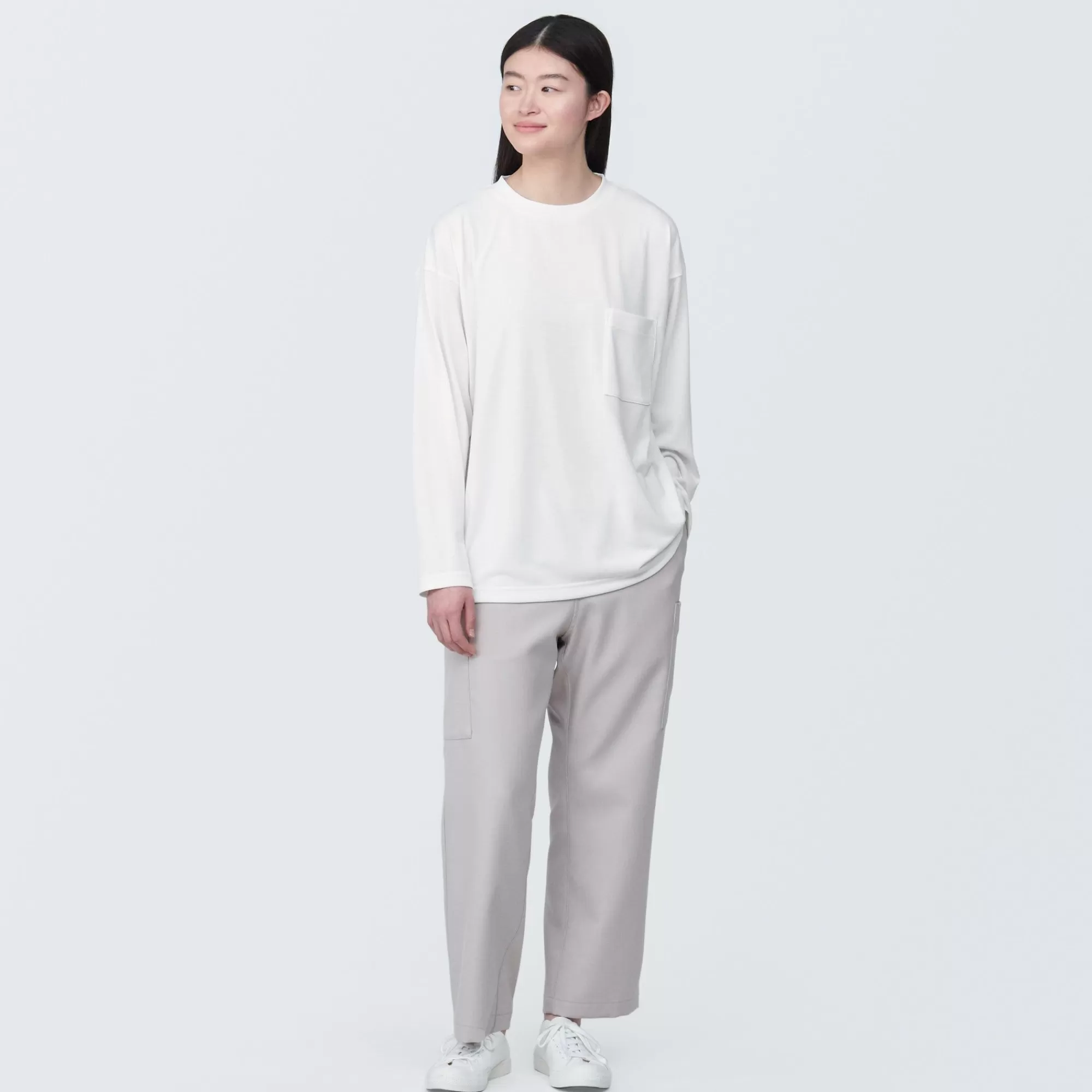 MUJI Labo Unisex Easy-Clean Quick Dry Crew Neck Long Sleeve T-Shirt Fashion