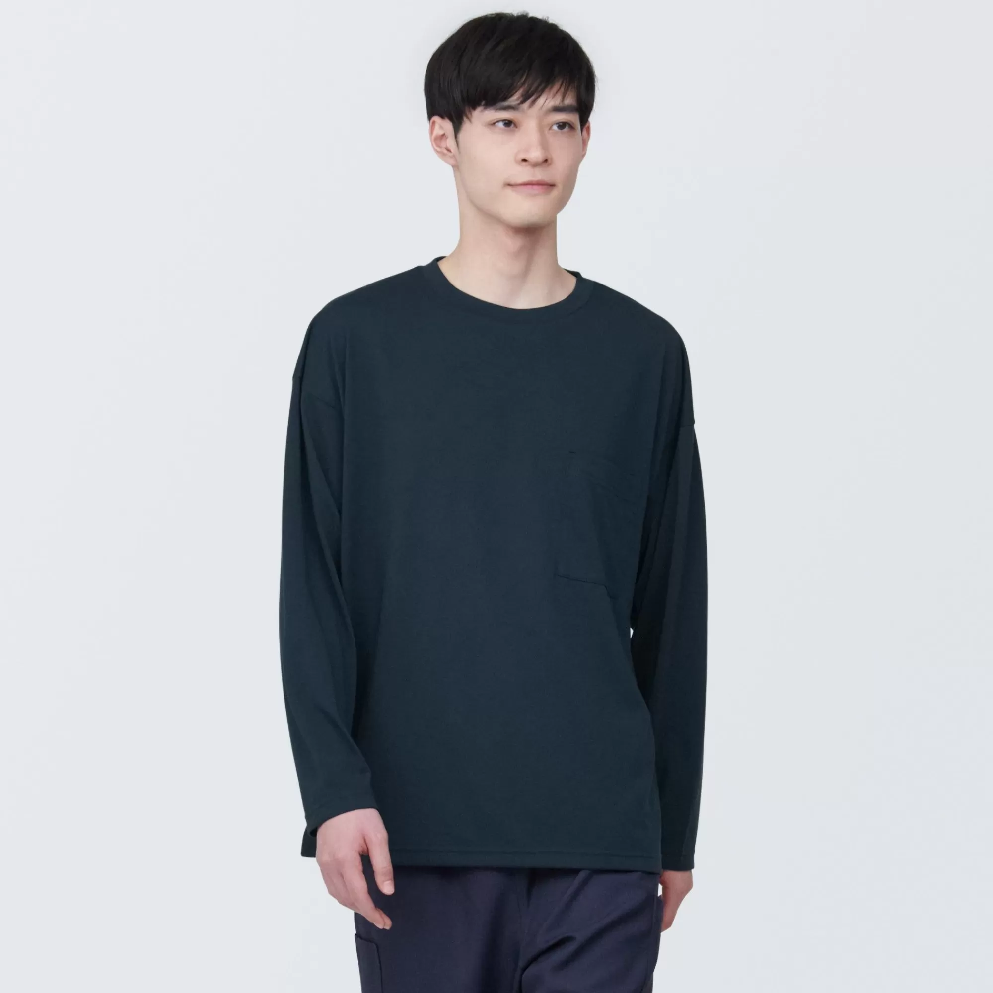 MUJI Labo Unisex Easy-Clean Quick Dry Crew Neck Long Sleeve T-Shirt Fashion