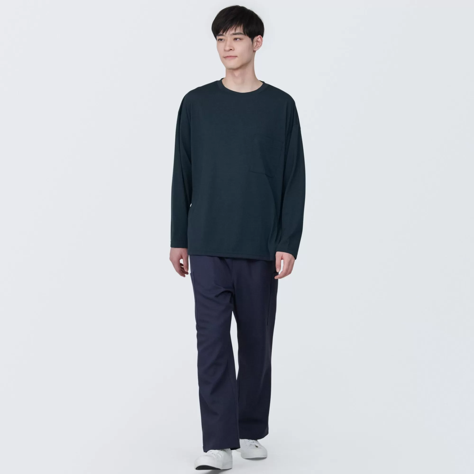 MUJI Labo Unisex Easy-Clean Quick Dry Crew Neck Long Sleeve T-Shirt Fashion