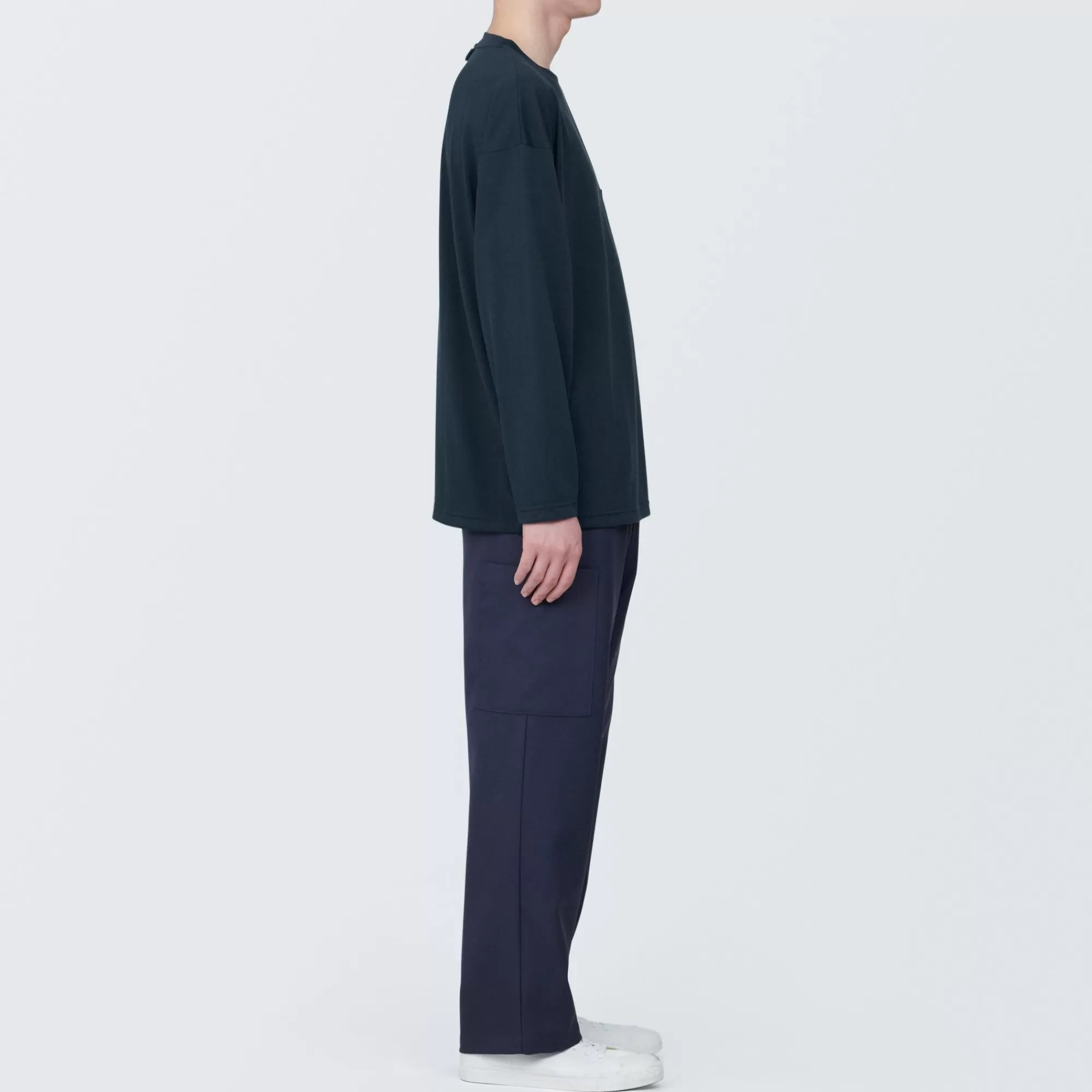 MUJI Labo Unisex Easy-Clean Quick Dry Crew Neck Long Sleeve T-Shirt Fashion