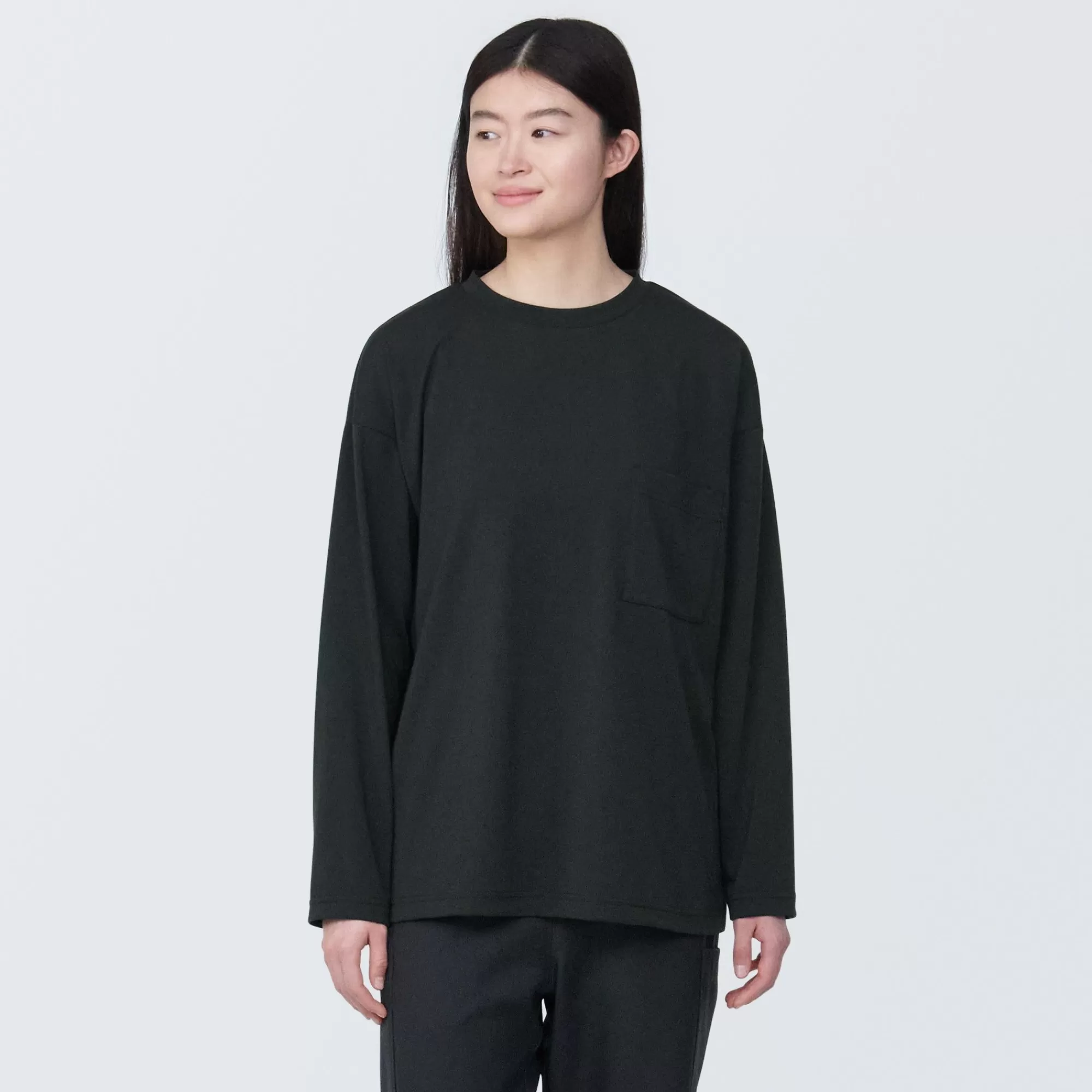MUJI Labo Unisex Easy-Clean Quick Dry Crew Neck Long Sleeve T-Shirt Fashion