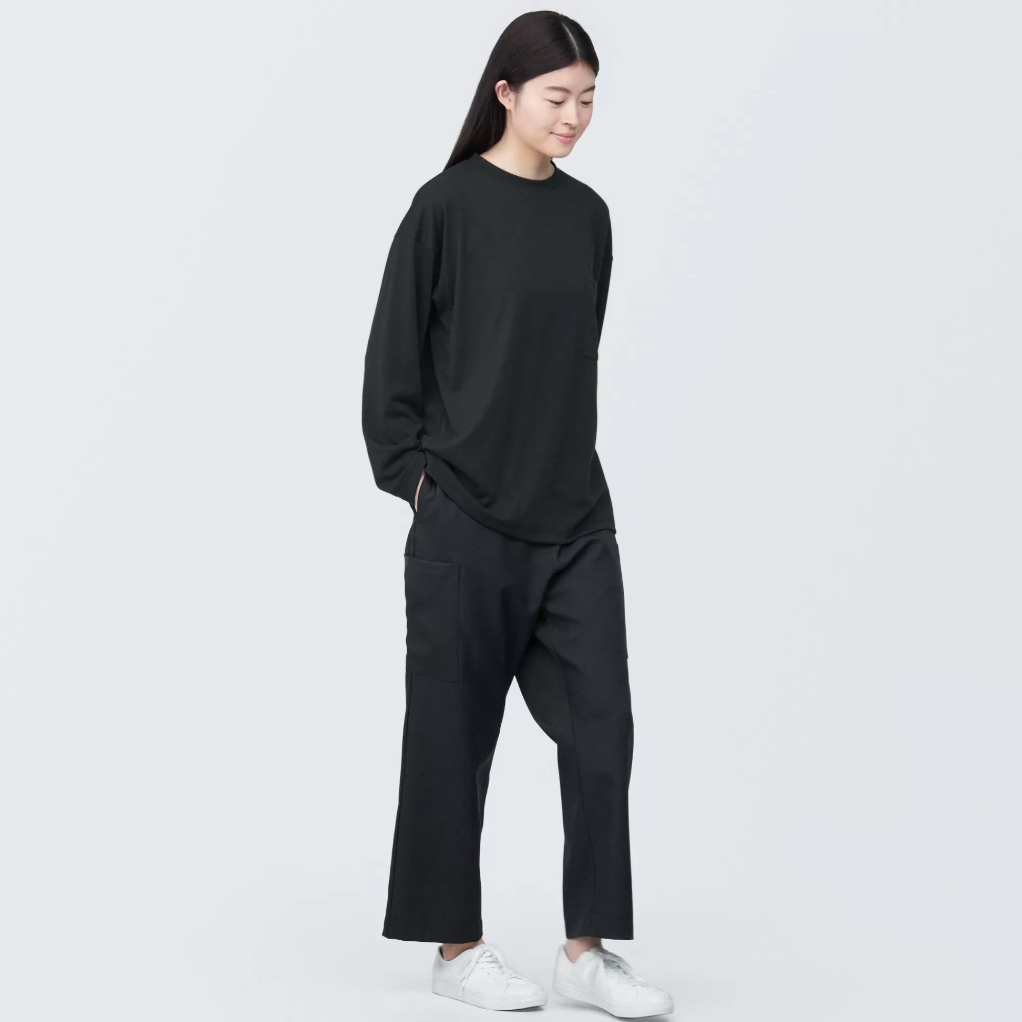 MUJI Labo Unisex Easy-Clean Quick Dry Crew Neck Long Sleeve T-Shirt Fashion