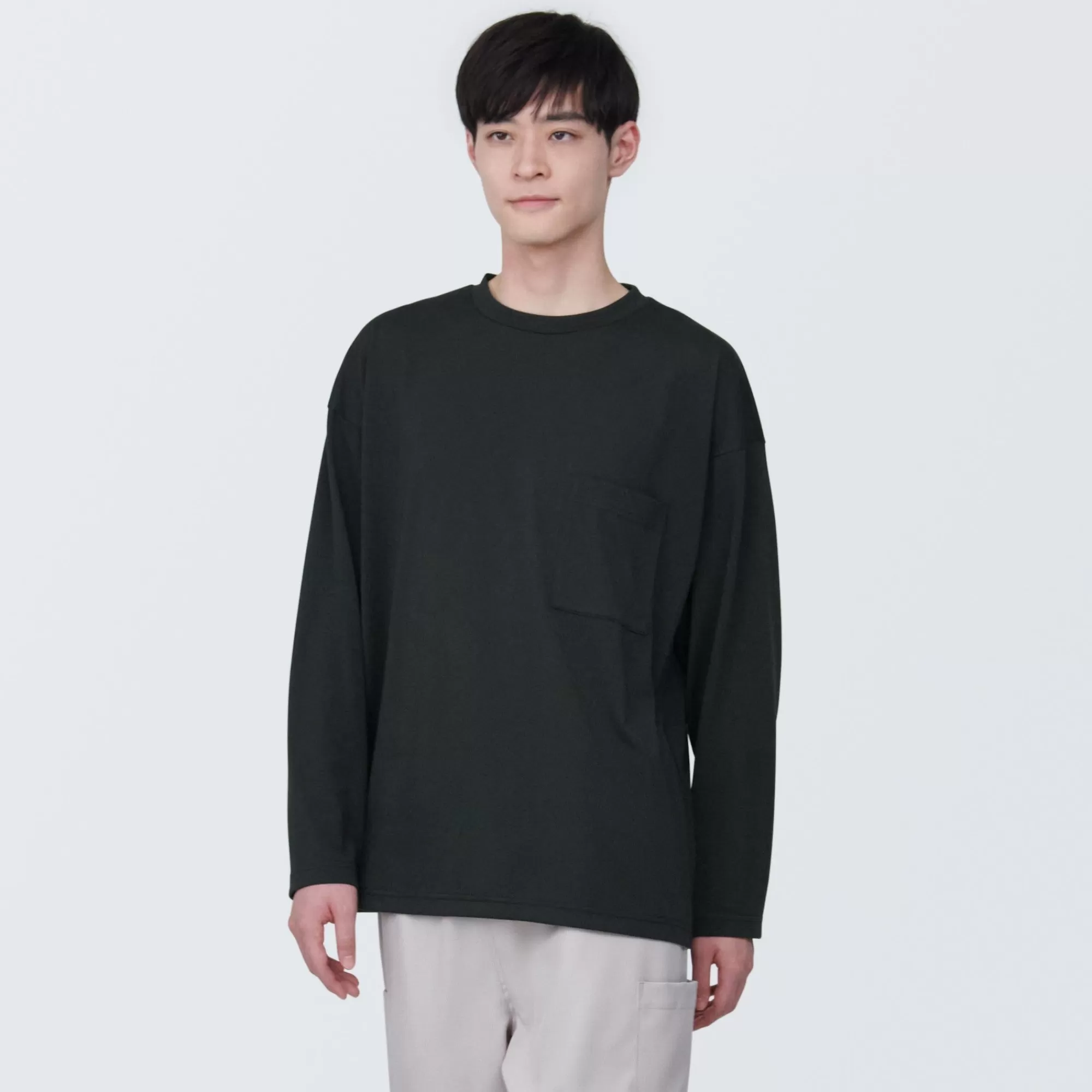 MUJI Labo Unisex Easy-Clean Quick Dry Crew Neck Long Sleeve T-Shirt Fashion