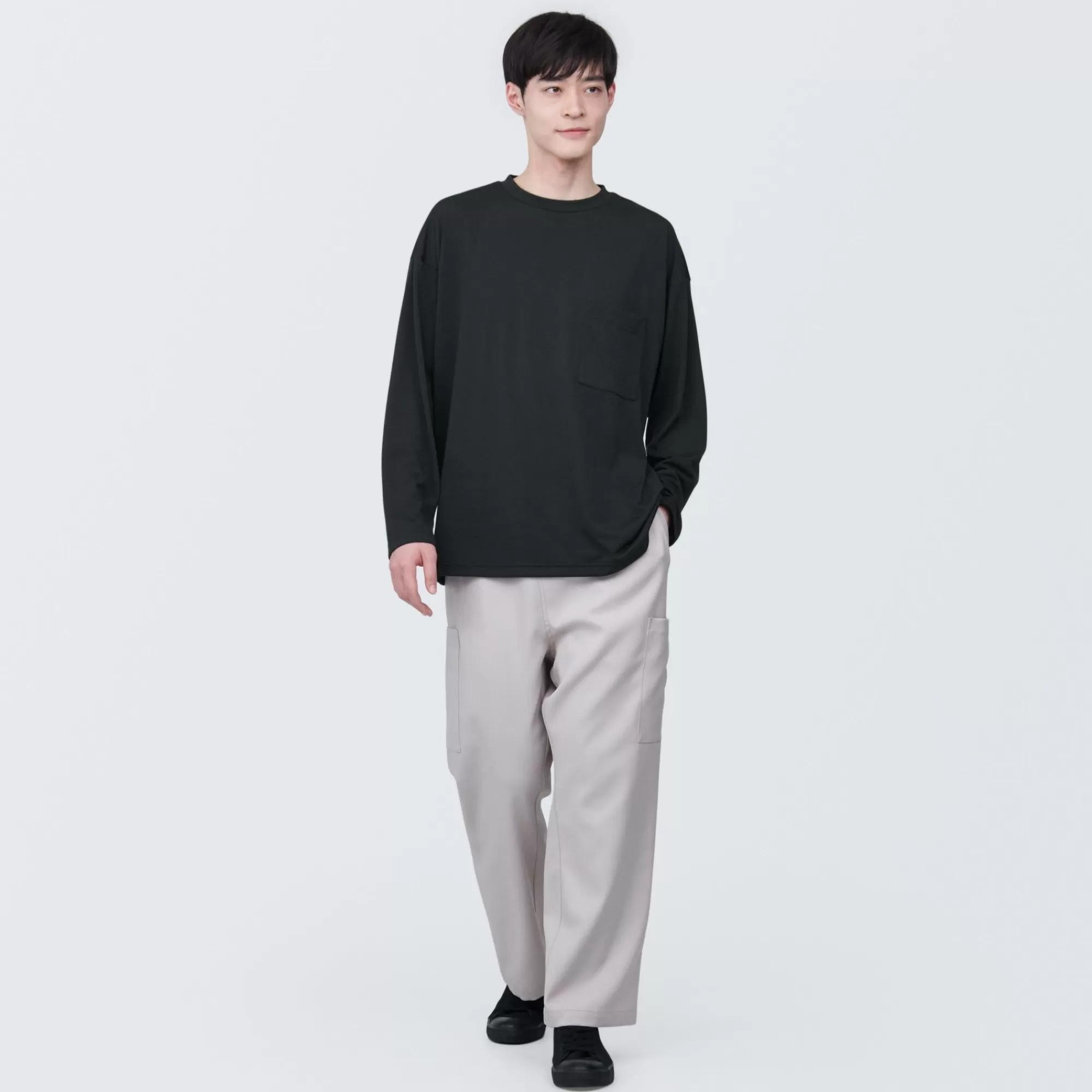 MUJI Labo Unisex Easy-Clean Quick Dry Crew Neck Long Sleeve T-Shirt Fashion
