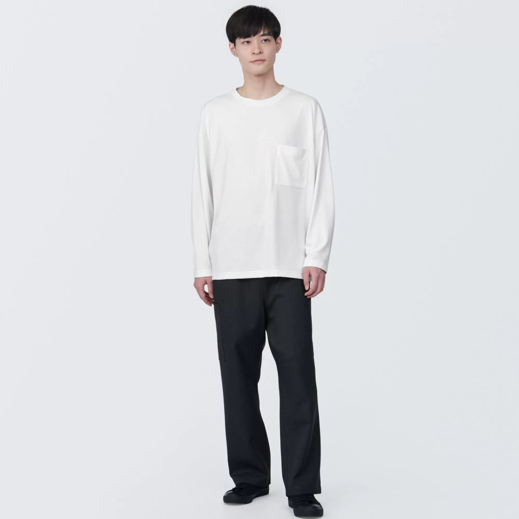 MUJI Labo Unisex Easy-Clean Quick Dry Crew Neck Long Sleeve T-Shirt Fashion