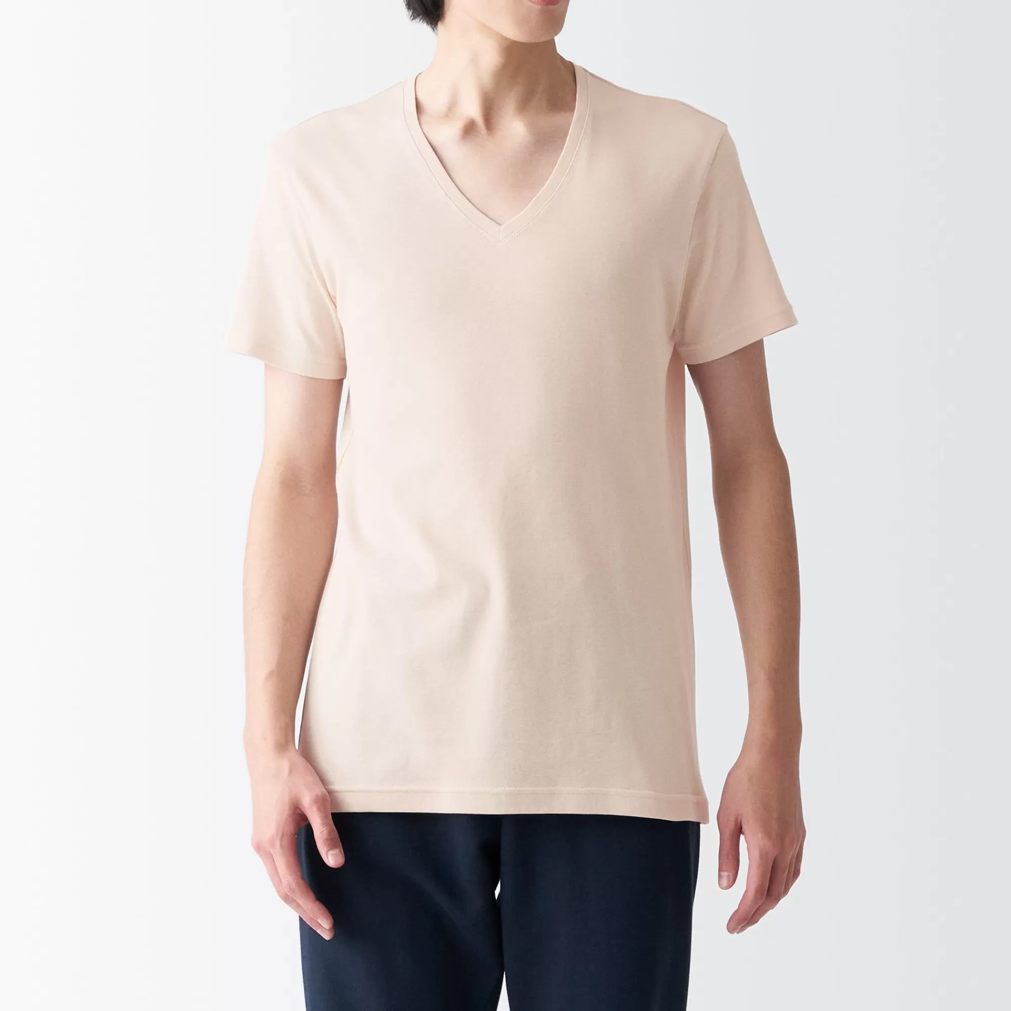 MUJI Men'S Breathable Cotton V-Neck Short Sleeve T-Shirt Best