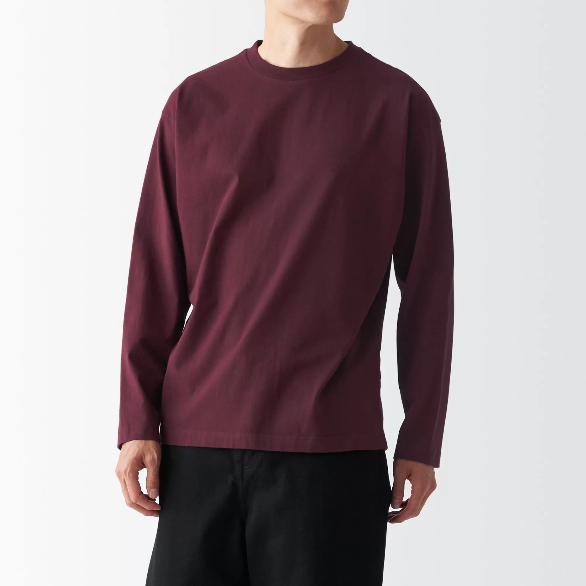 MUJI Men'S Brushed Jersey Crew Neck Long Sleeve T-Shirt Outlet