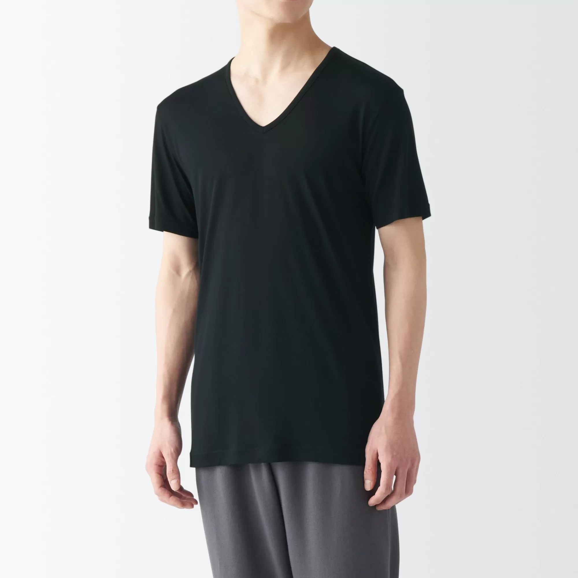 MUJI Men'S Cool Touch Smooth V-Neck Short Sleeve T-Shirt Fashion