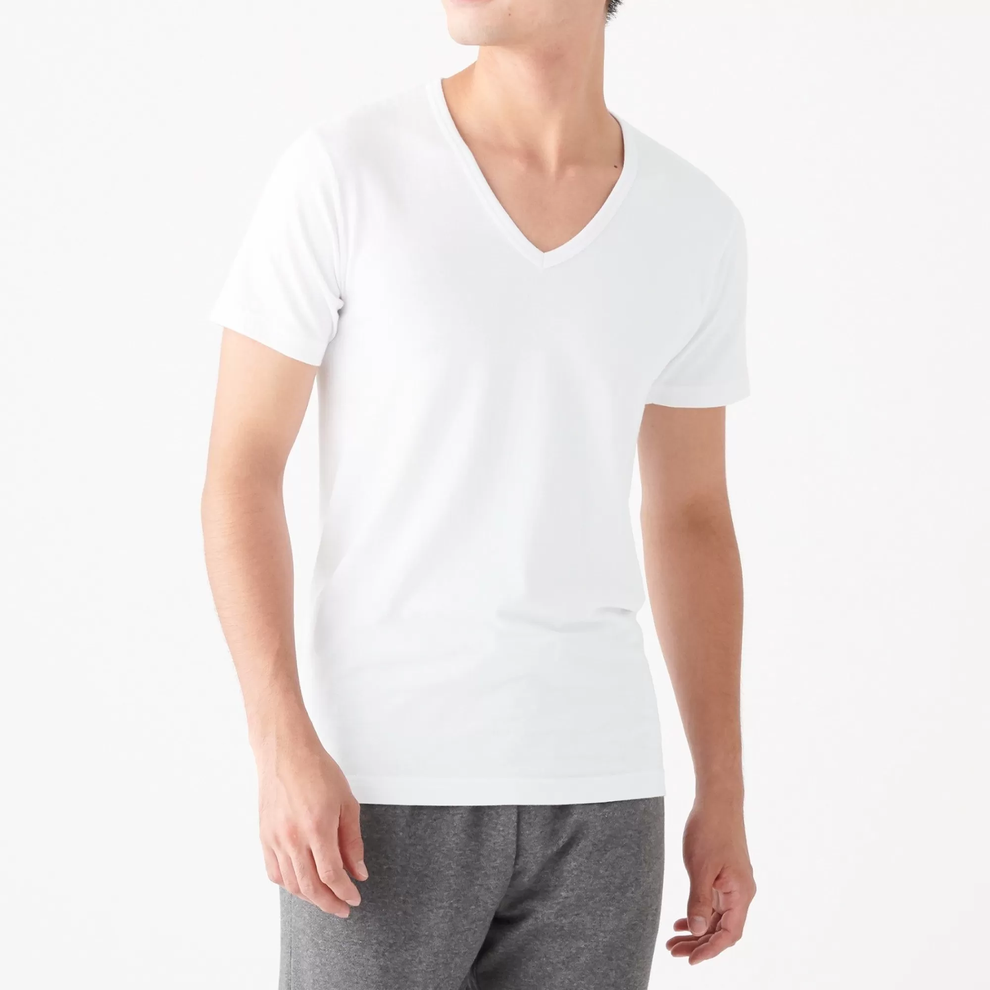 MUJI Men'S Heat Generating Cotton V-Neck Short Sleeve T-Shirt Store