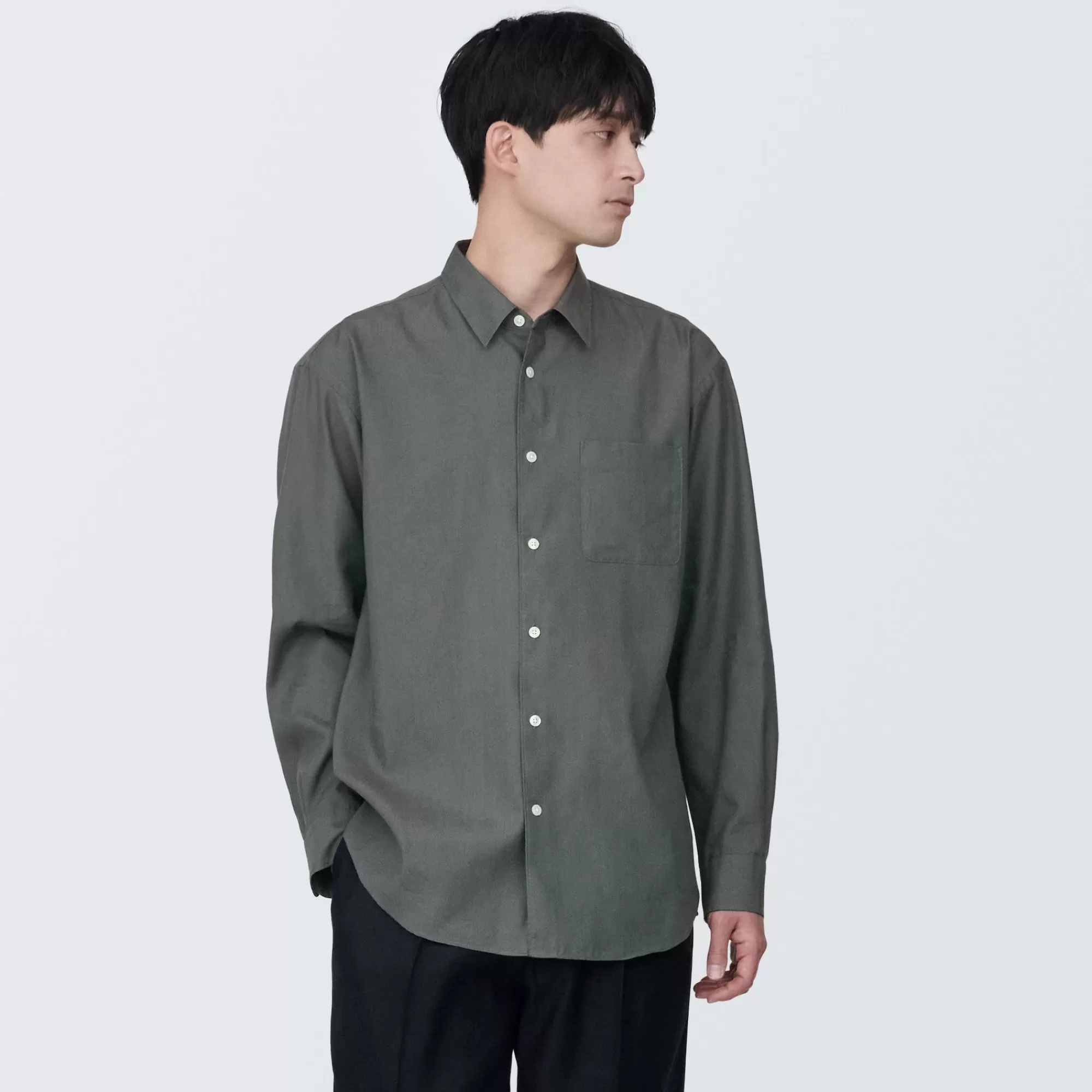 MUJI Men'S Hemp Blend Long Sleeve Shirt Clearance