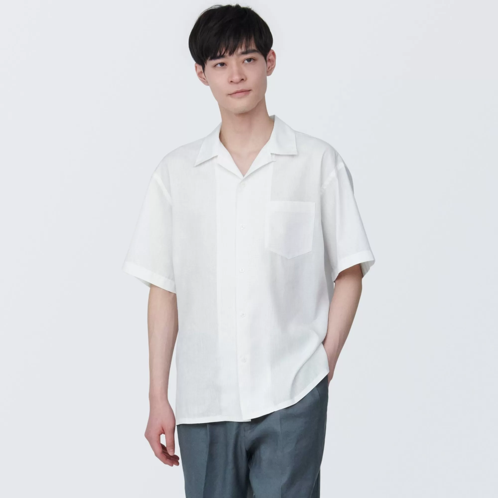 MUJI Men'S Hemp Blend Short Sleeve Shirt Fashion