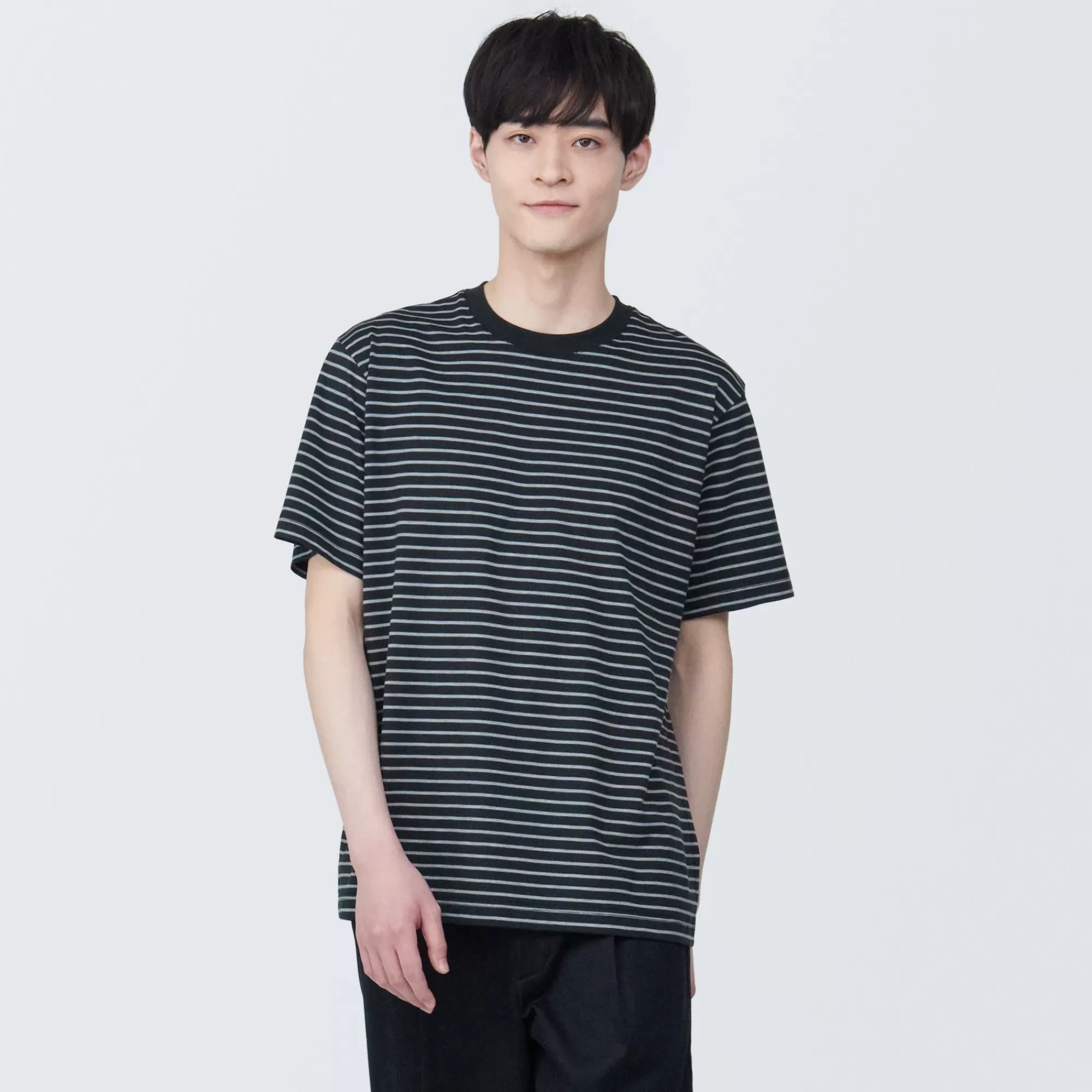 MUJI Men'S Jersey Crew Neck Short Sleeve Striped T-Shirt Cheap