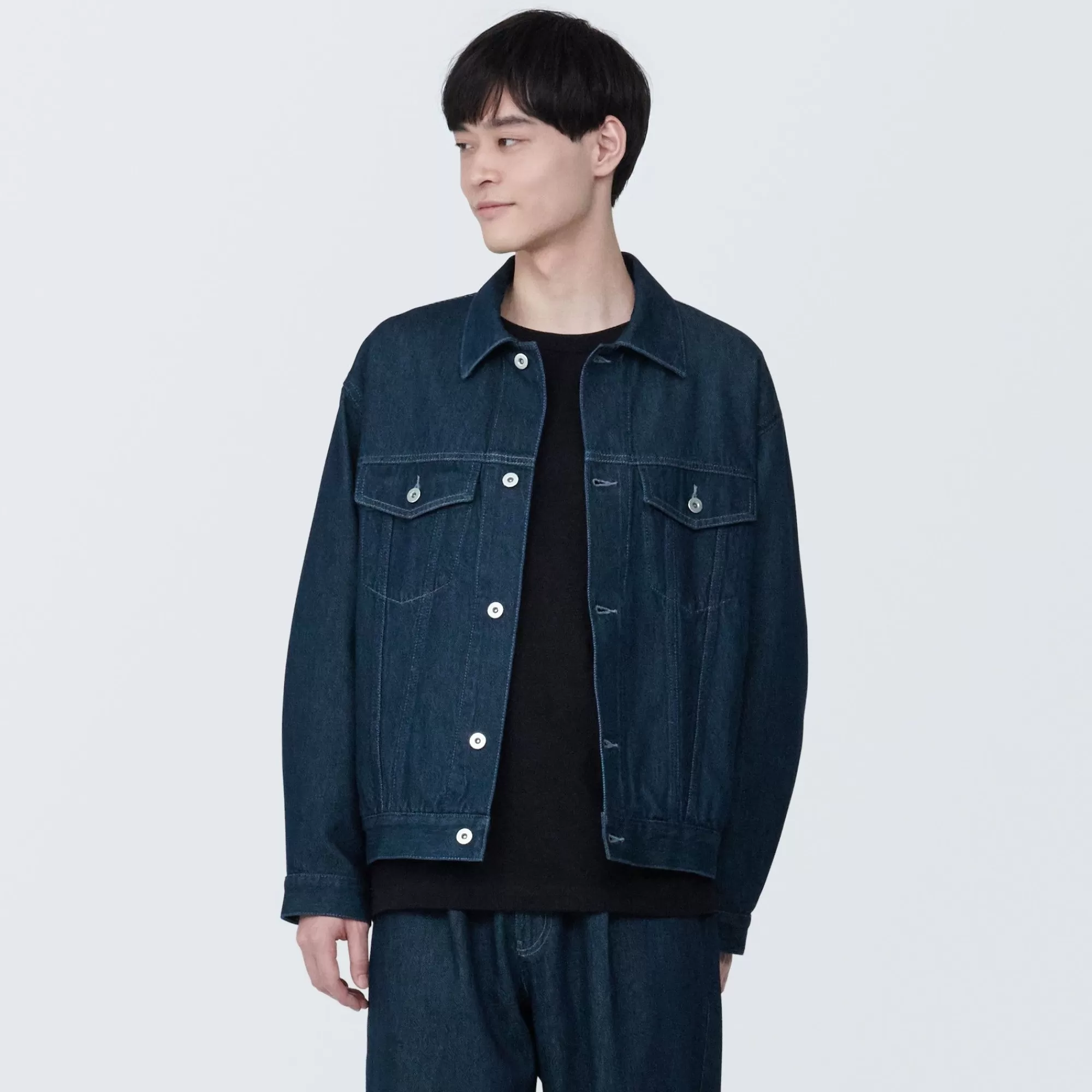 MUJI Men'S Kapok Blend Denim Jacket Dark Navy Cheap