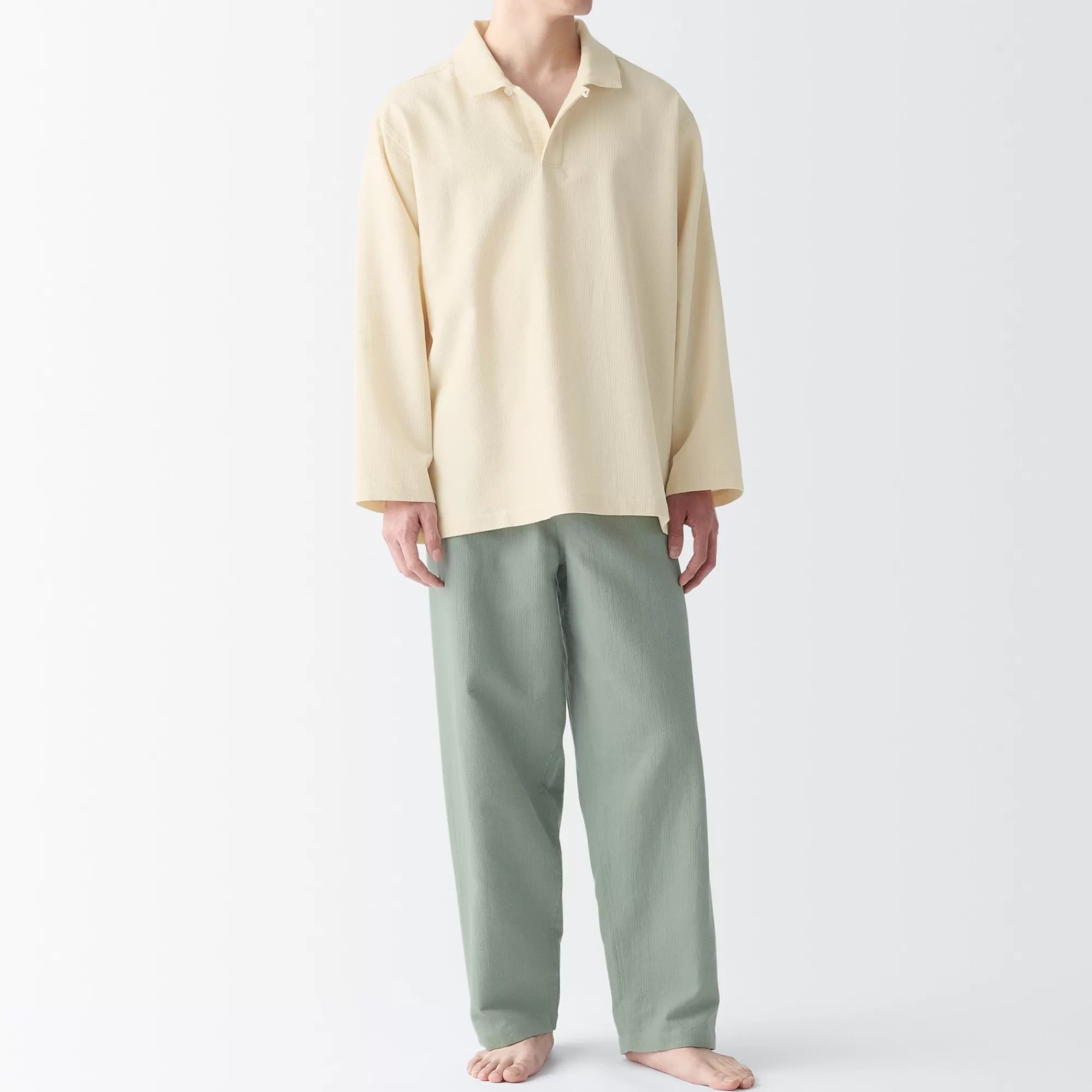 MUJI Men'S Kapok Blend Skipper Pajamas Flash Sale