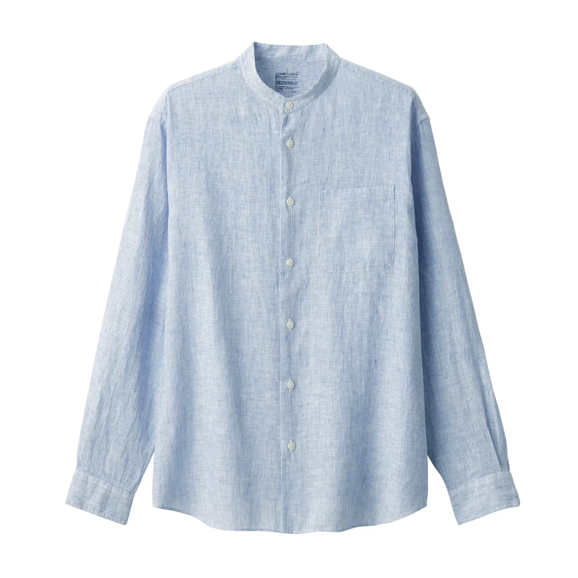 MUJI Men'S Linen Stand Collar Long Sleeve Patterned Shirt Flash Sale