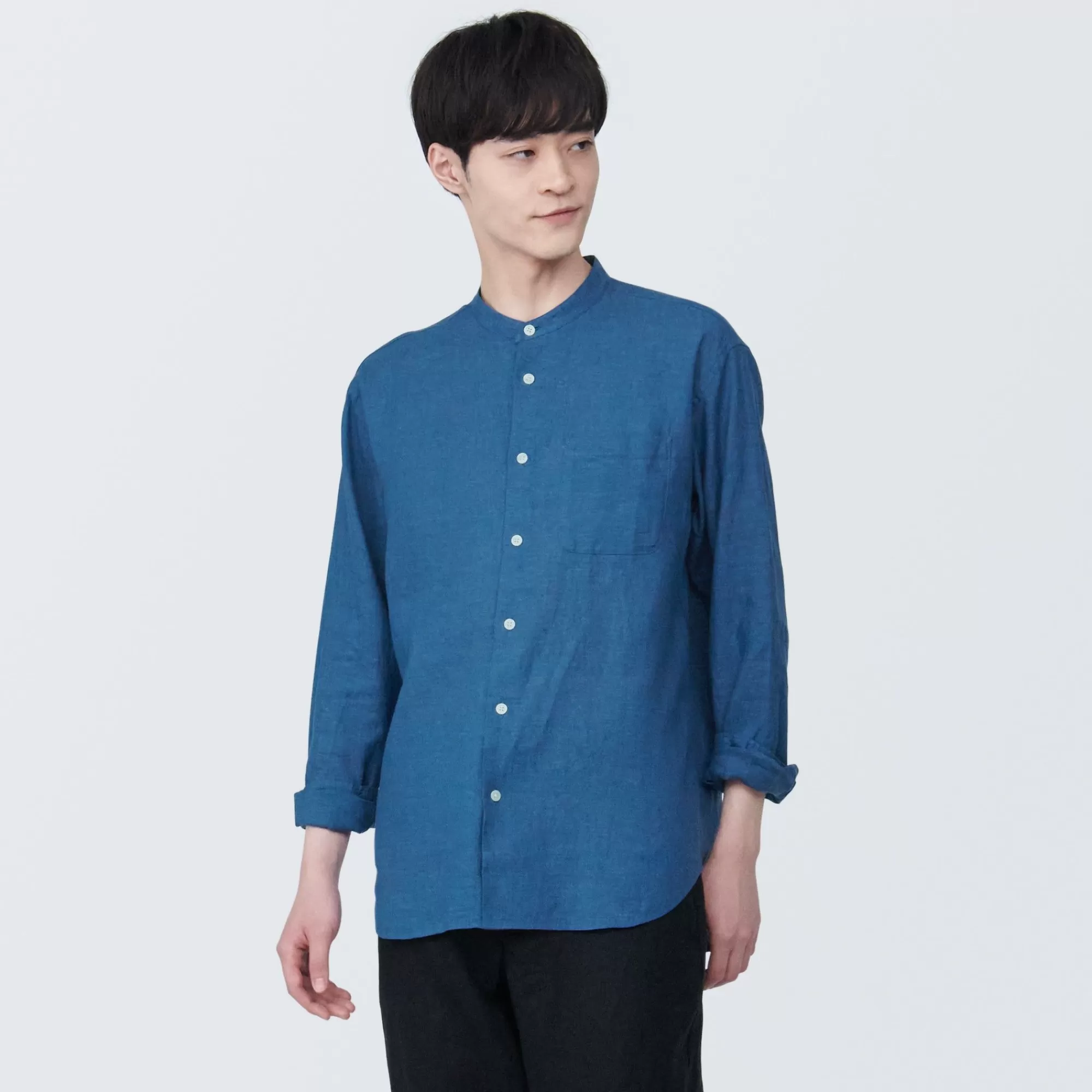 MUJI Men'S Linen Stand Collar Long Sleeve Shirt Best