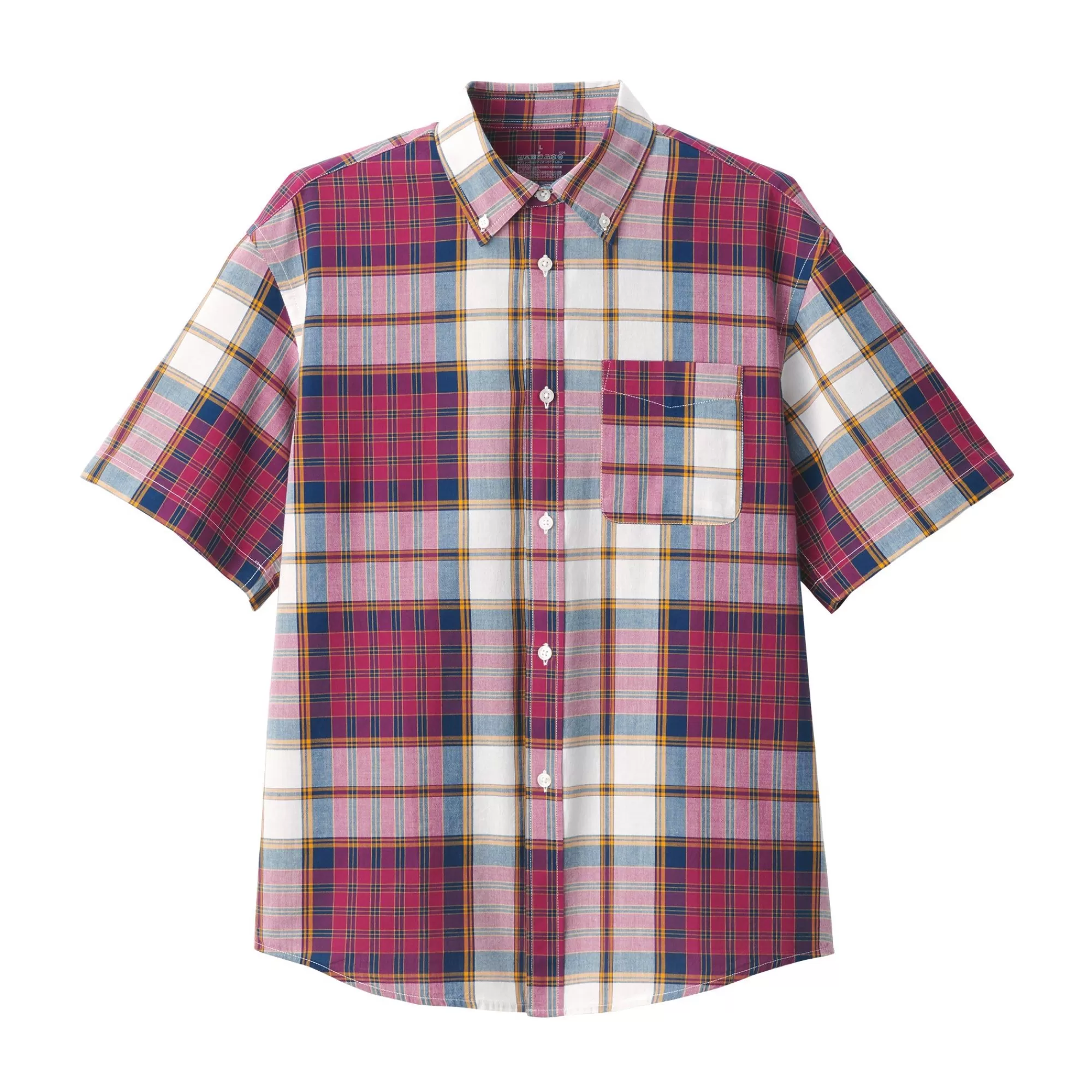 MUJI Men'S Madras Check Button Down Short Sleeve Shirt Clearance