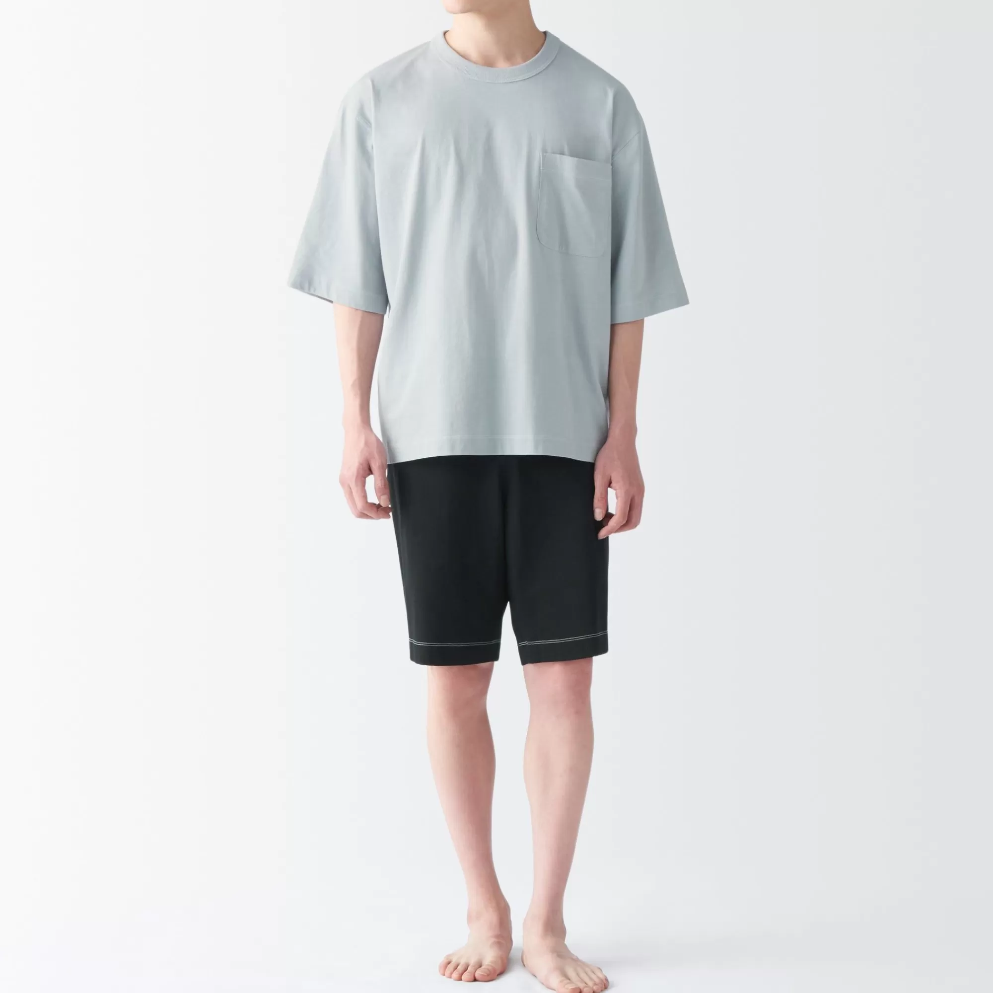 MUJI Men'S Moisture-Wicking Cotton Short Sleeve Loungewear Set Cheap