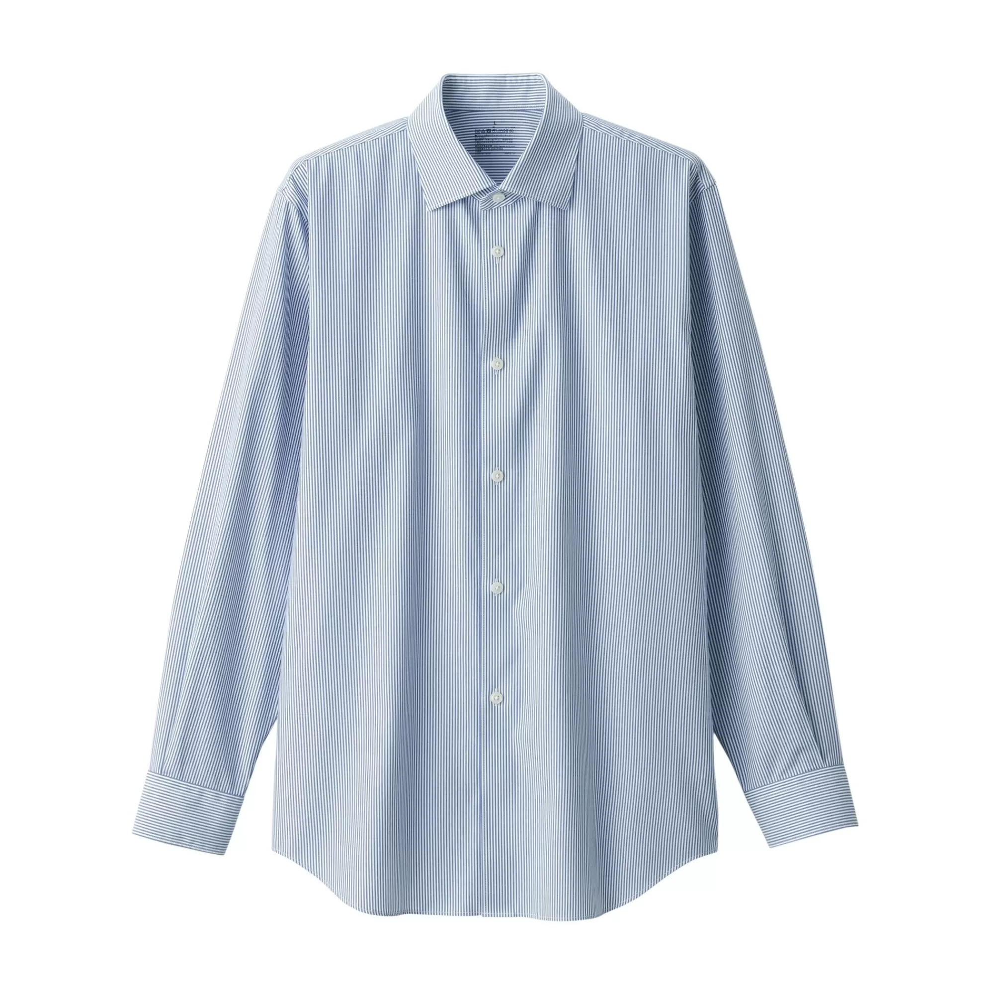 MUJI Men'S Non-Iron Semi Wide Collar Striped Shirt Fashion