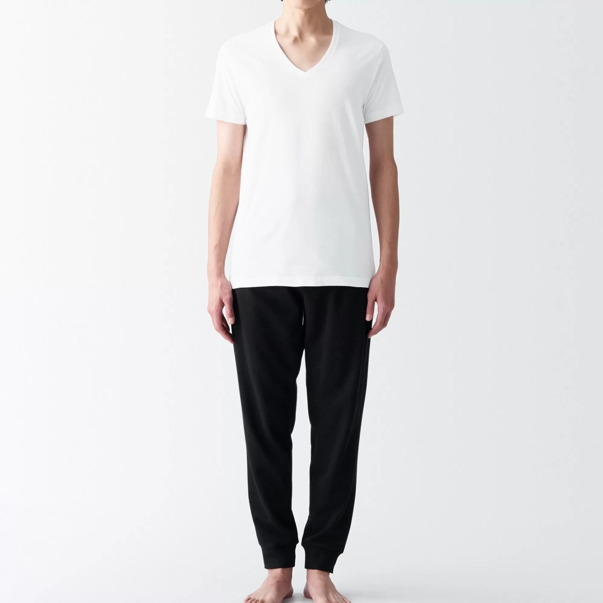 MUJI Men'S Side Seamless Jersey V Neck Short Sleeve T-Shirt White New