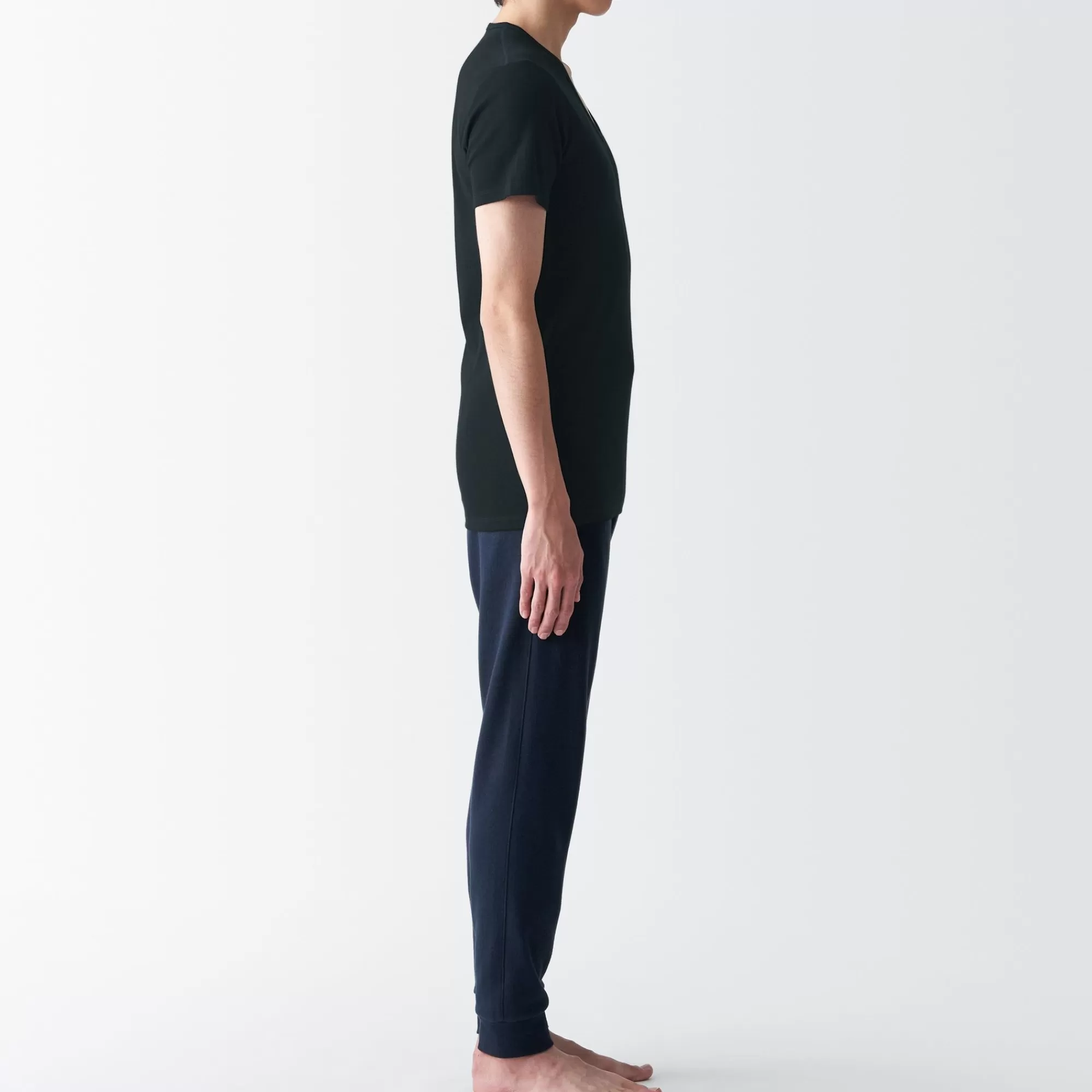 MUJI Men'S Side Seamless Ribbed V Neck Short Sleeve T-Shirt Best