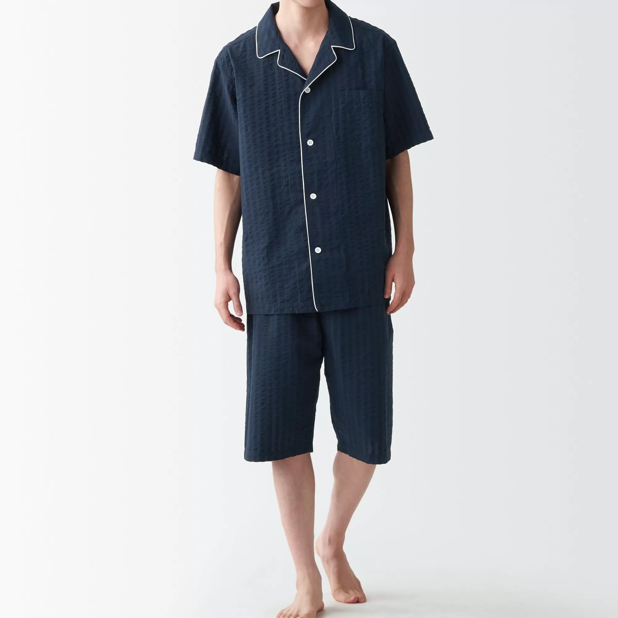 MUJI Men'S Side Seamless Seersucker Short Sleeve Pajamas New