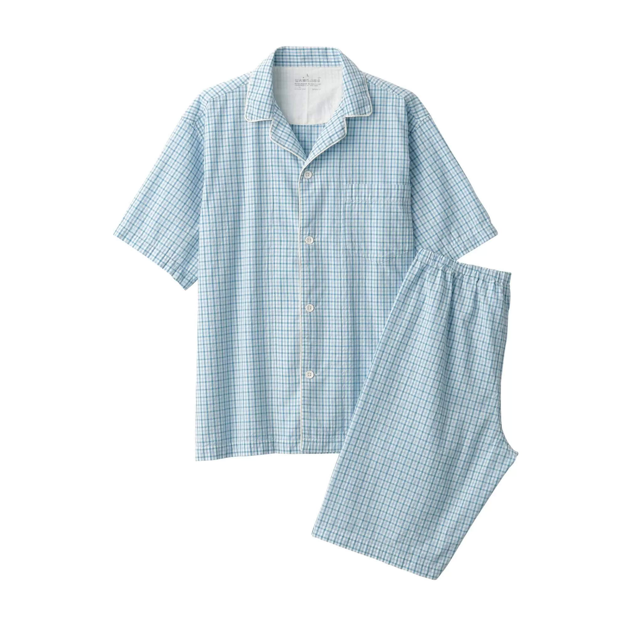 MUJI Men'S Side Seamless Seersucker Short Sleeve Pajamas Cheap