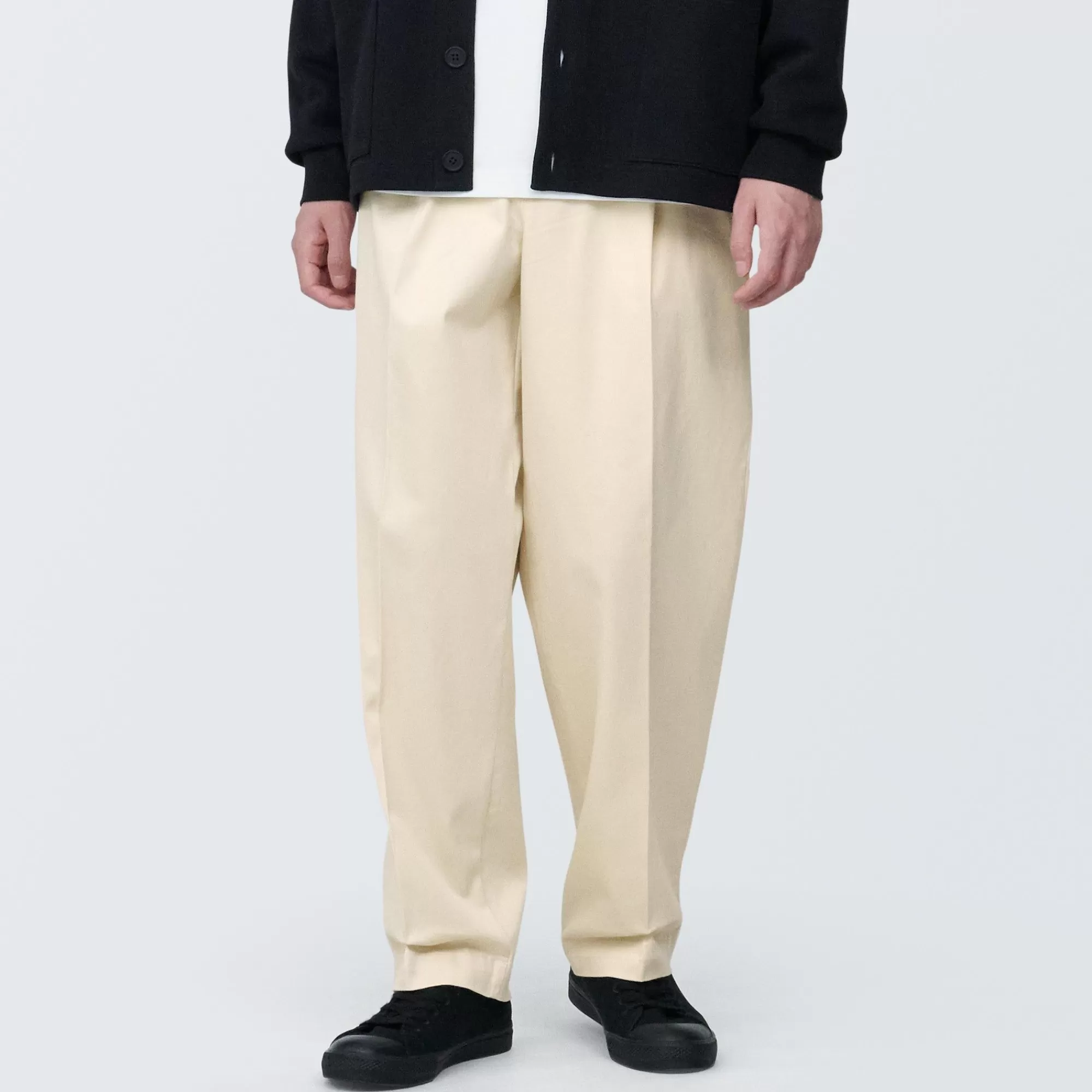 MUJI Men'S Stretch Chino Tuck Wide Pants Cheap