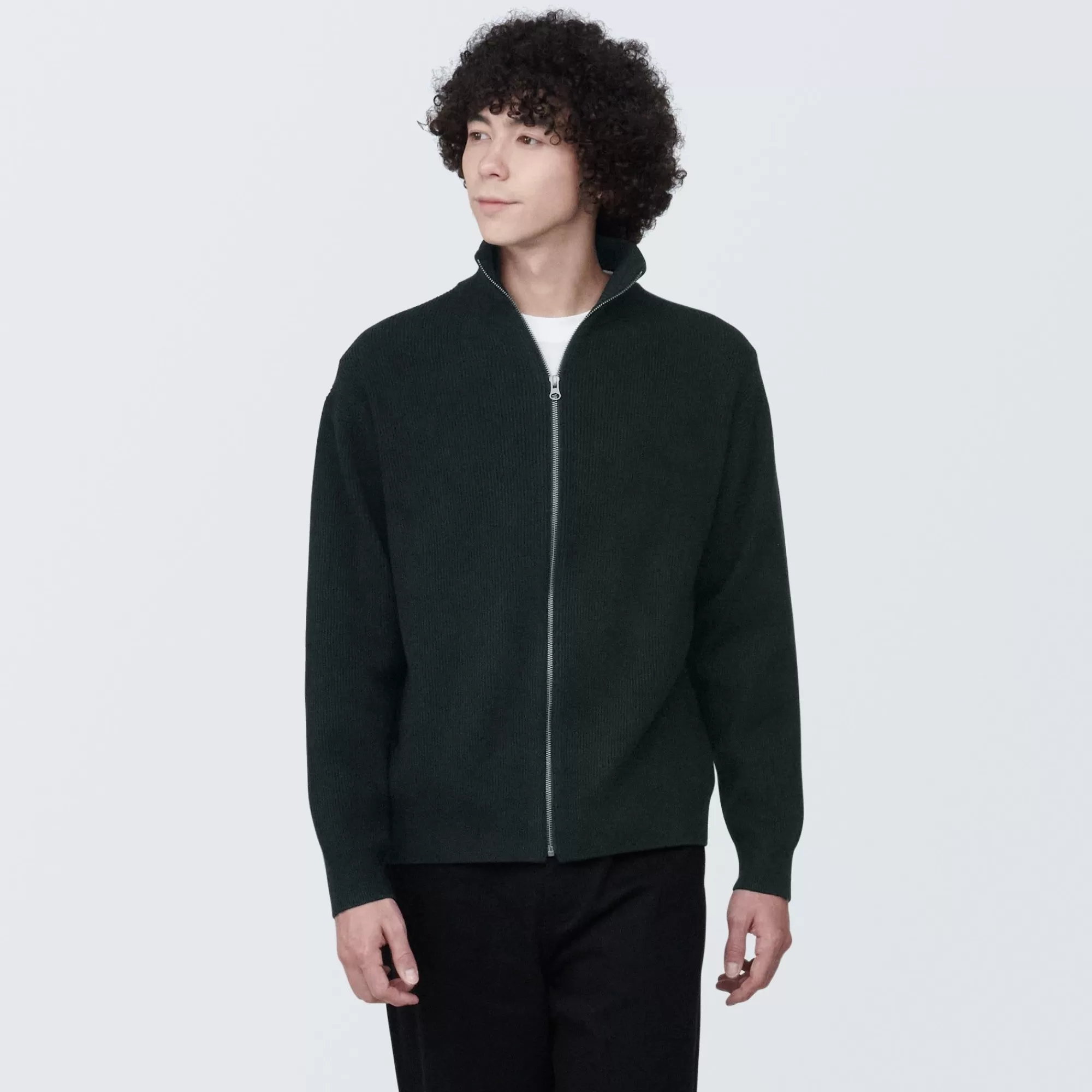 MUJI Men'S Washable Ribbed Full Zip Cardigan Sale