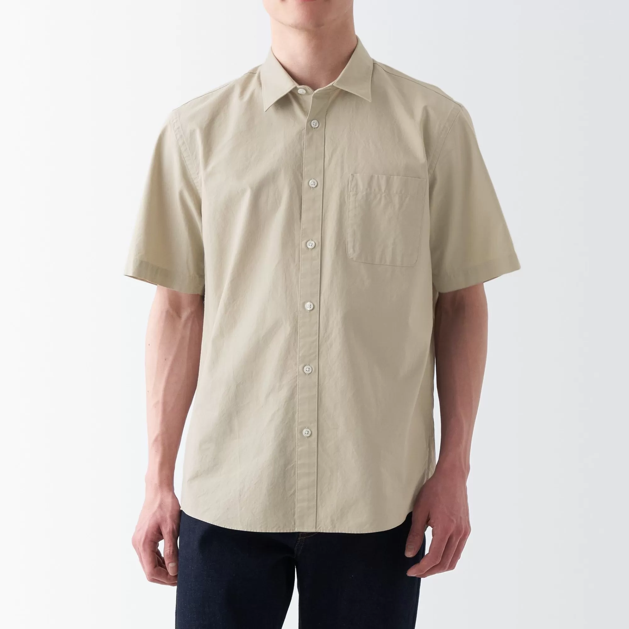 MUJI Men'S Washed Broadcloth Short Sleeve Shirt New