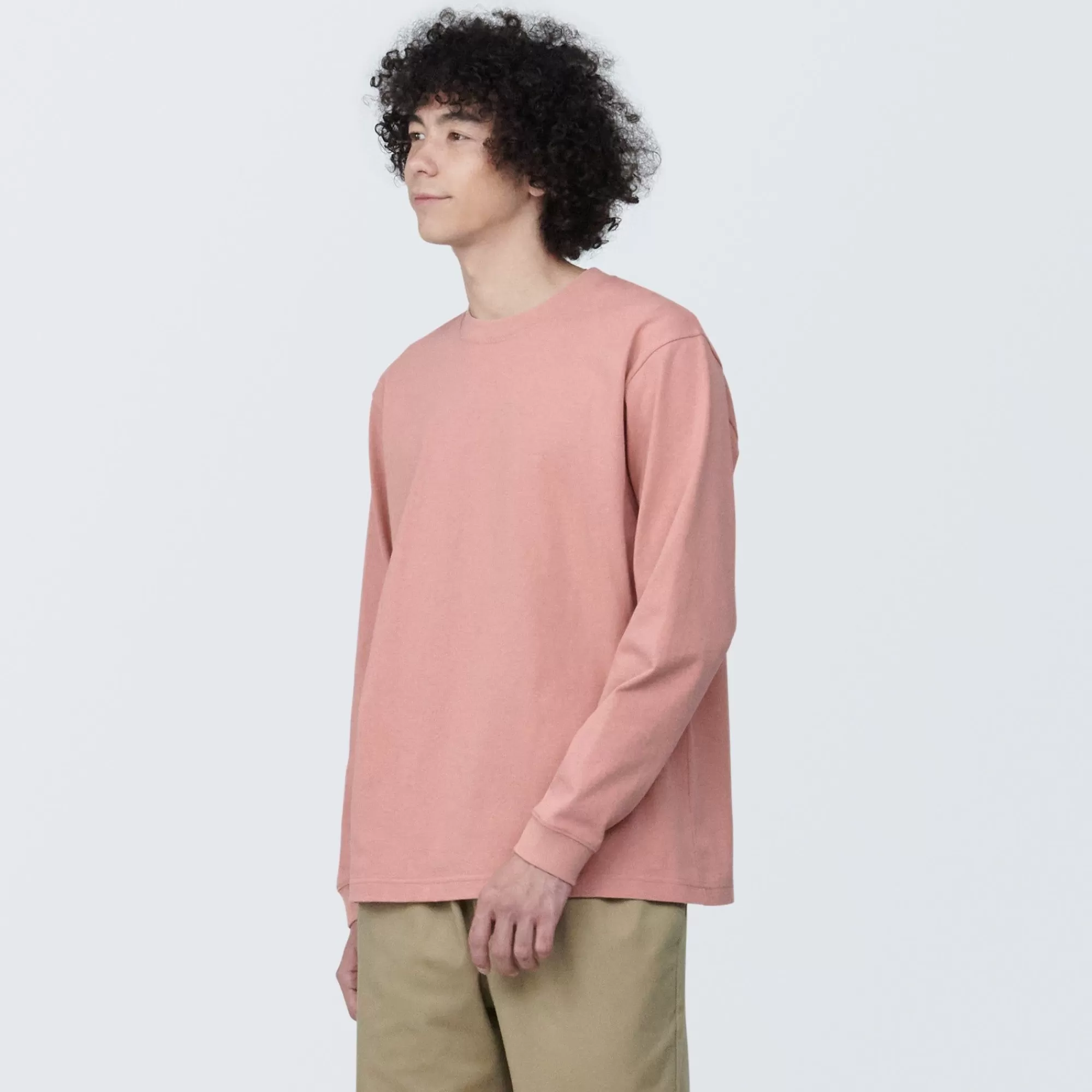 MUJI Men'S Washed Heavy Weight Crew Neck Long Sleeve T-Shirt Fashion