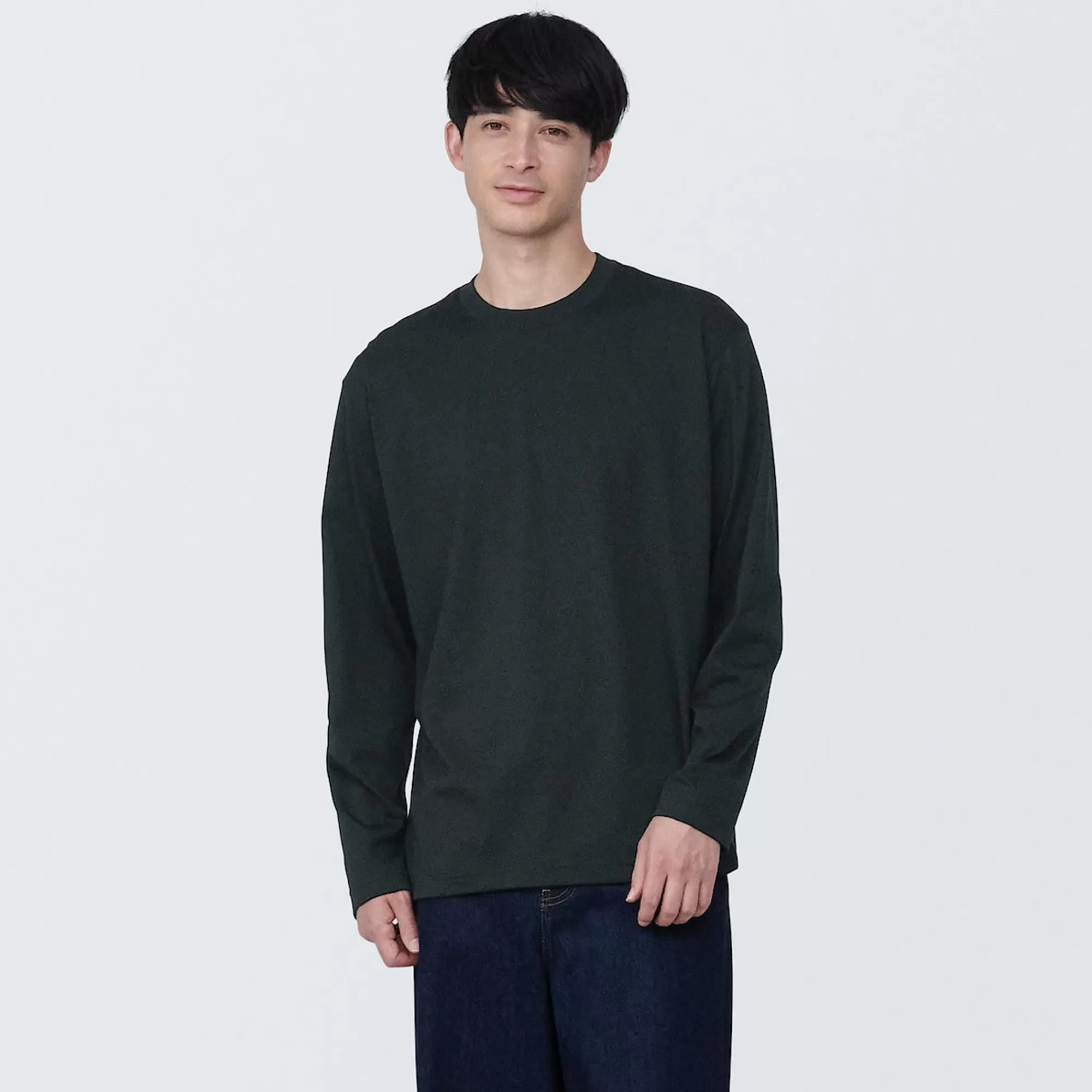 MUJI Men'S Washed Jersey Crew Neck Long Sleeve T-Shirt Cheap