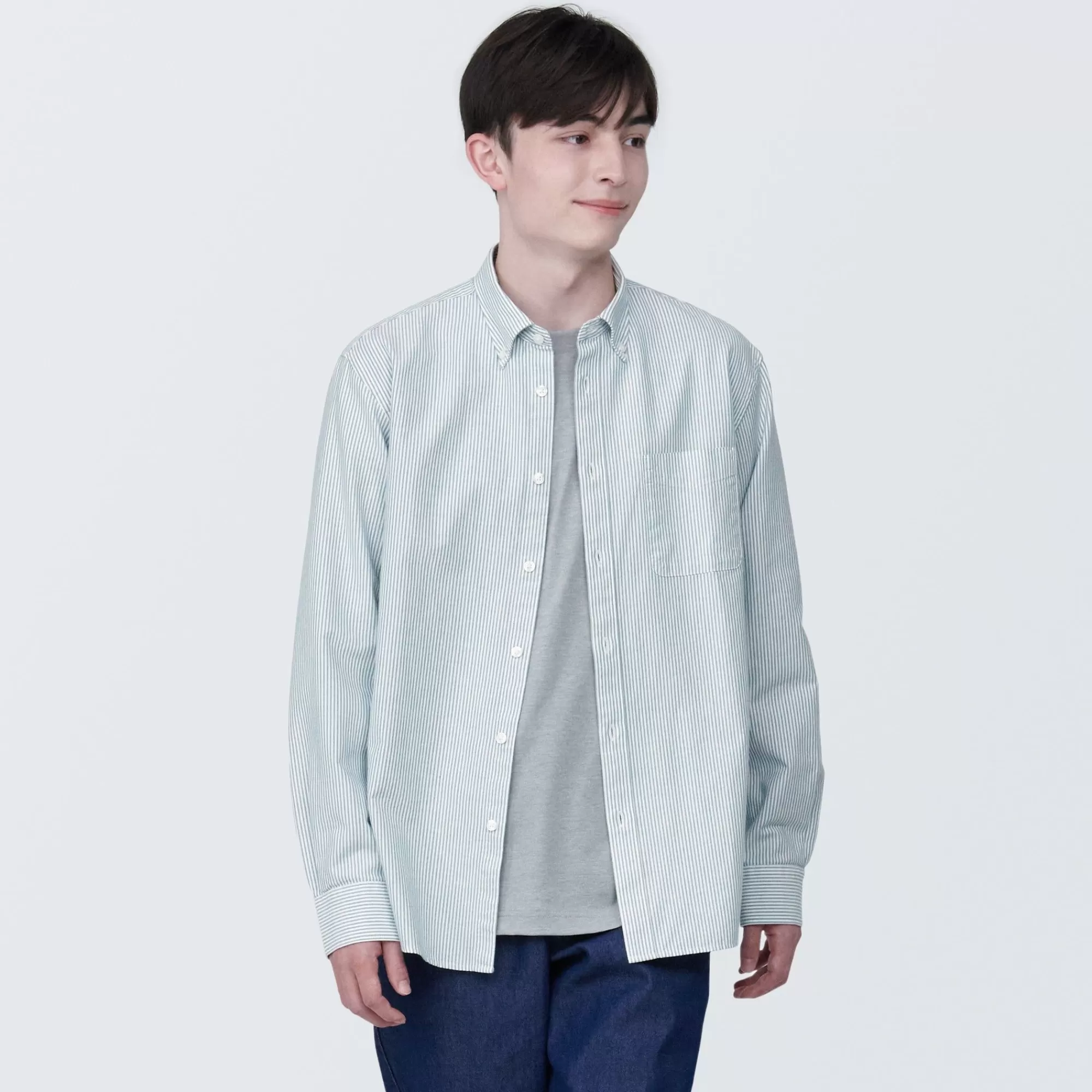 MUJI Men'S Washed Oxford Button Down Patterned Shirt Best