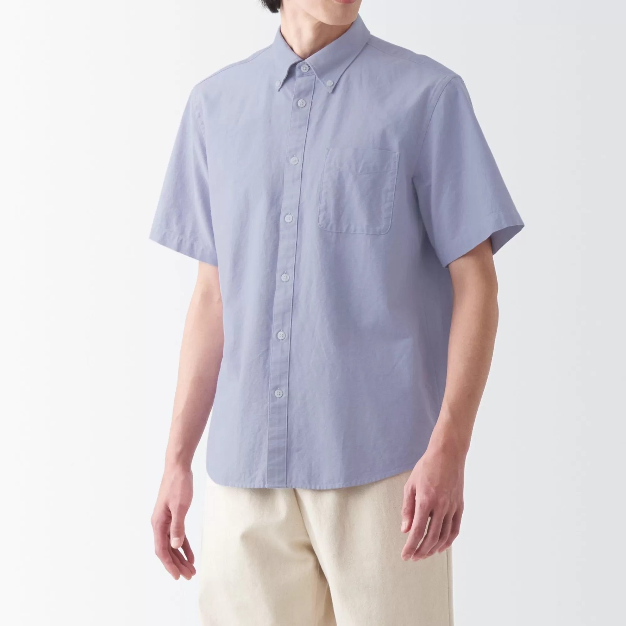 MUJI Men'S Washed Oxford Button Down Short Sleeve Shirt Clearance