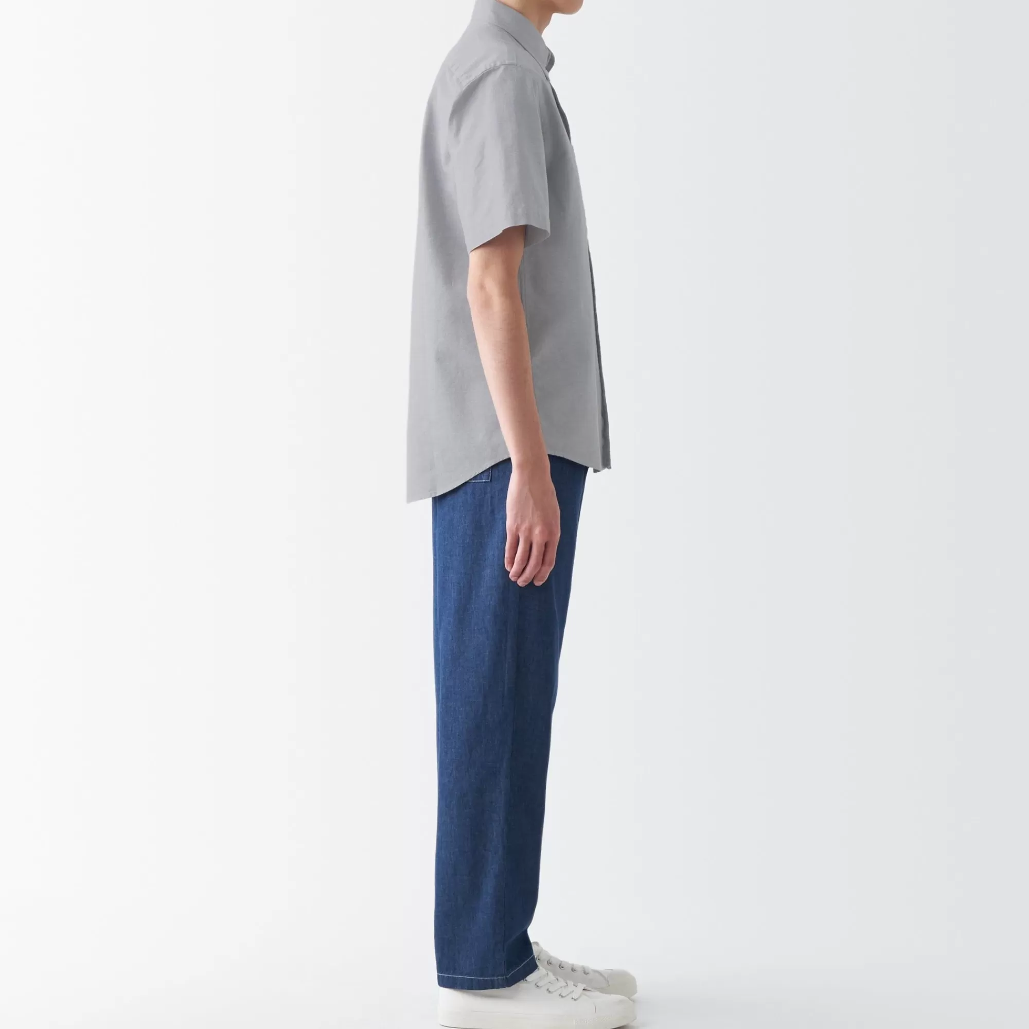 MUJI Men'S Washed Oxford Button Down Short Sleeve Shirt Clearance