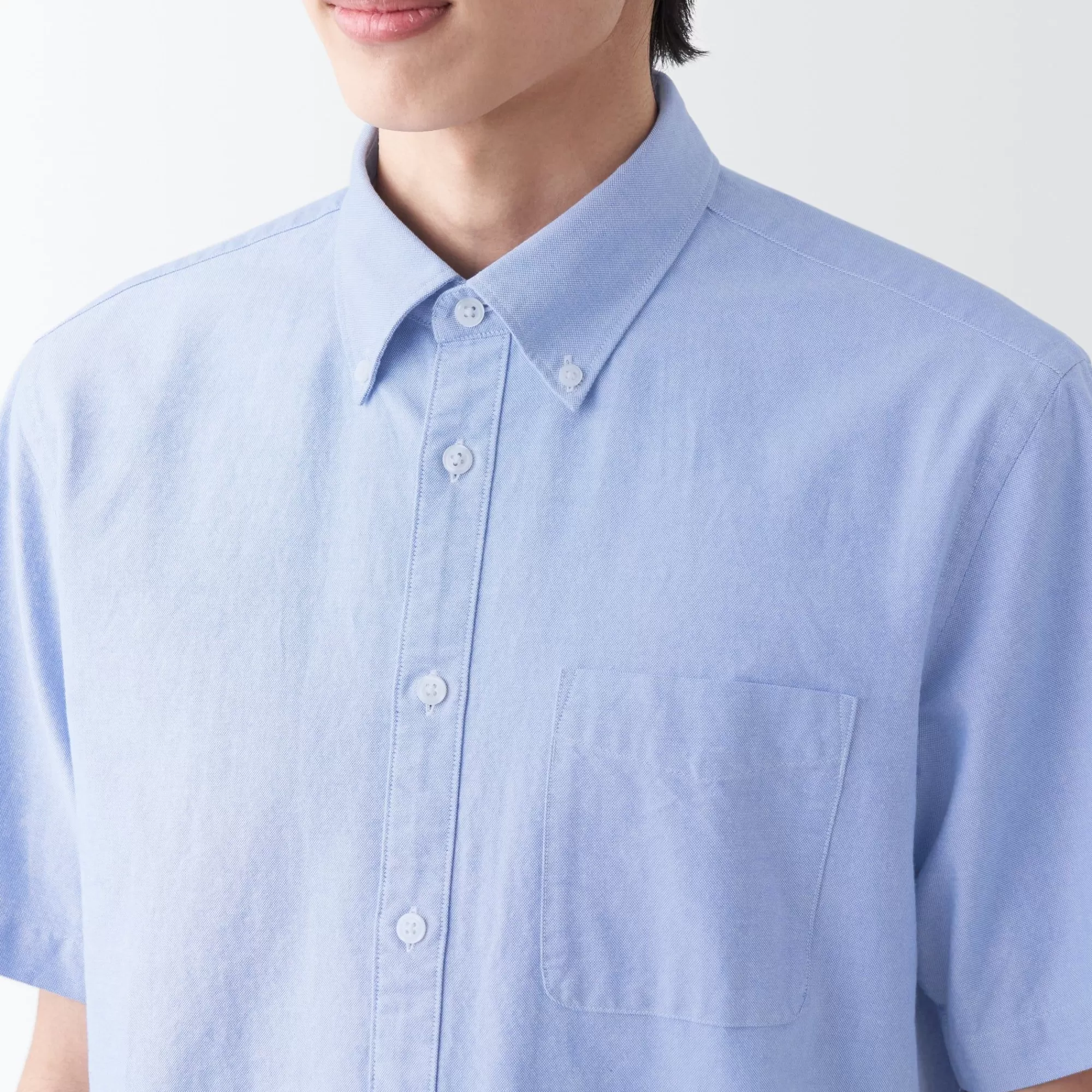 MUJI Men'S Washed Oxford Button Down Short Sleeve Shirt Clearance