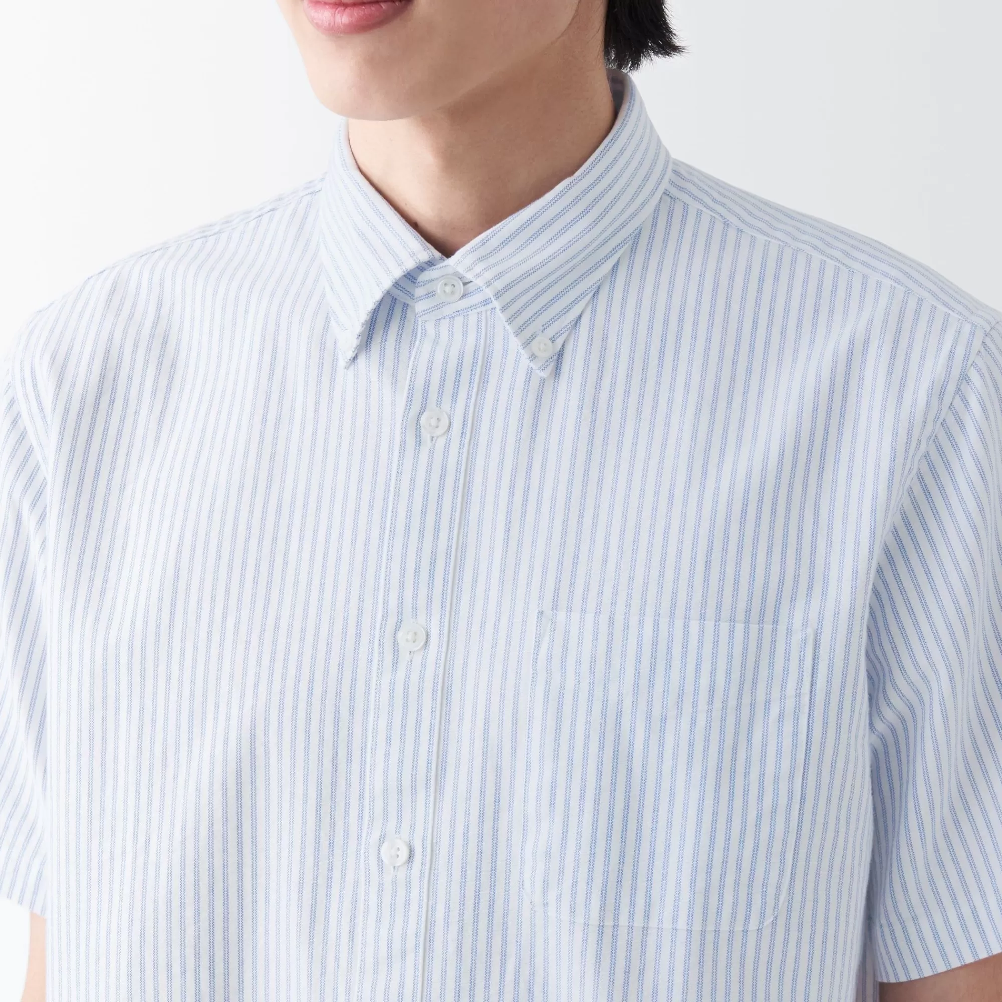 MUJI Men'S Washed Oxford Button Downpatterned Short Sleeve Shirt Discount