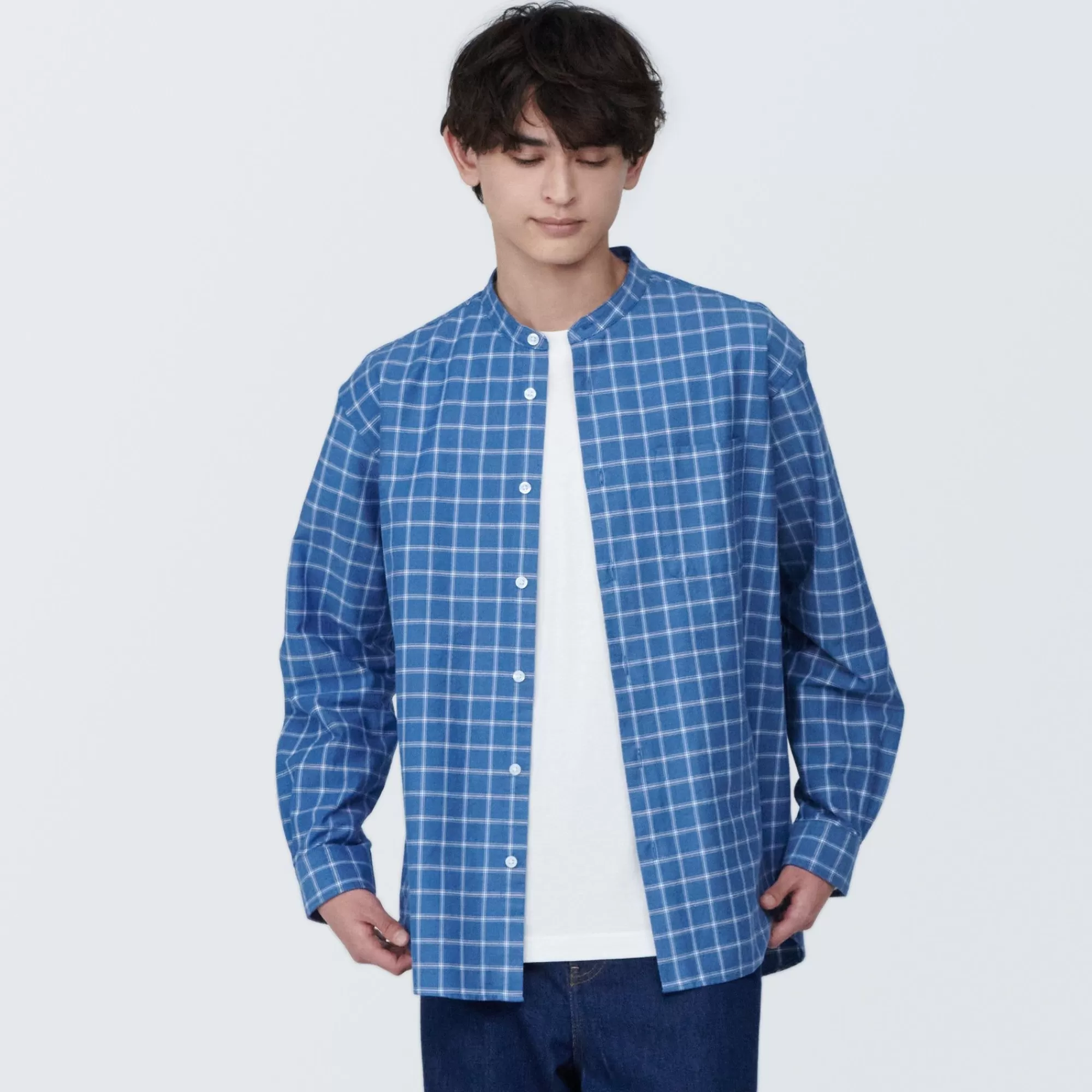 MUJI Men'S Washed Oxford Stand Collar Patterned Long Sleeve Shirt Online