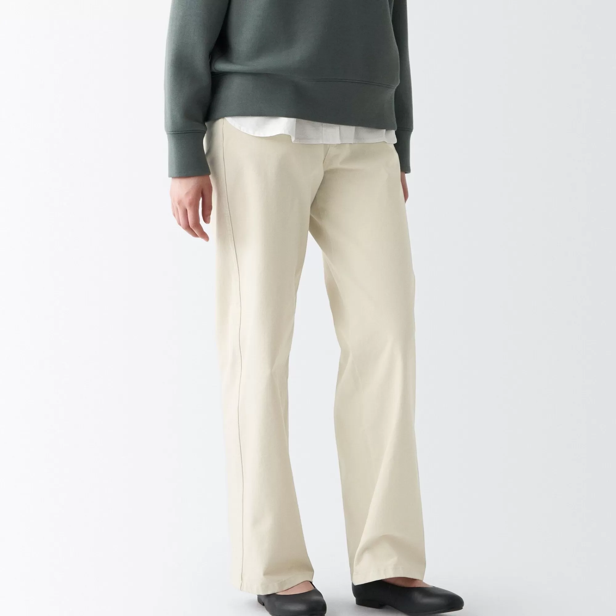 MUJI Women'S 4-Way Stretch Chino Wide Straight Pants (L 32Inch / 82Cm) Sale