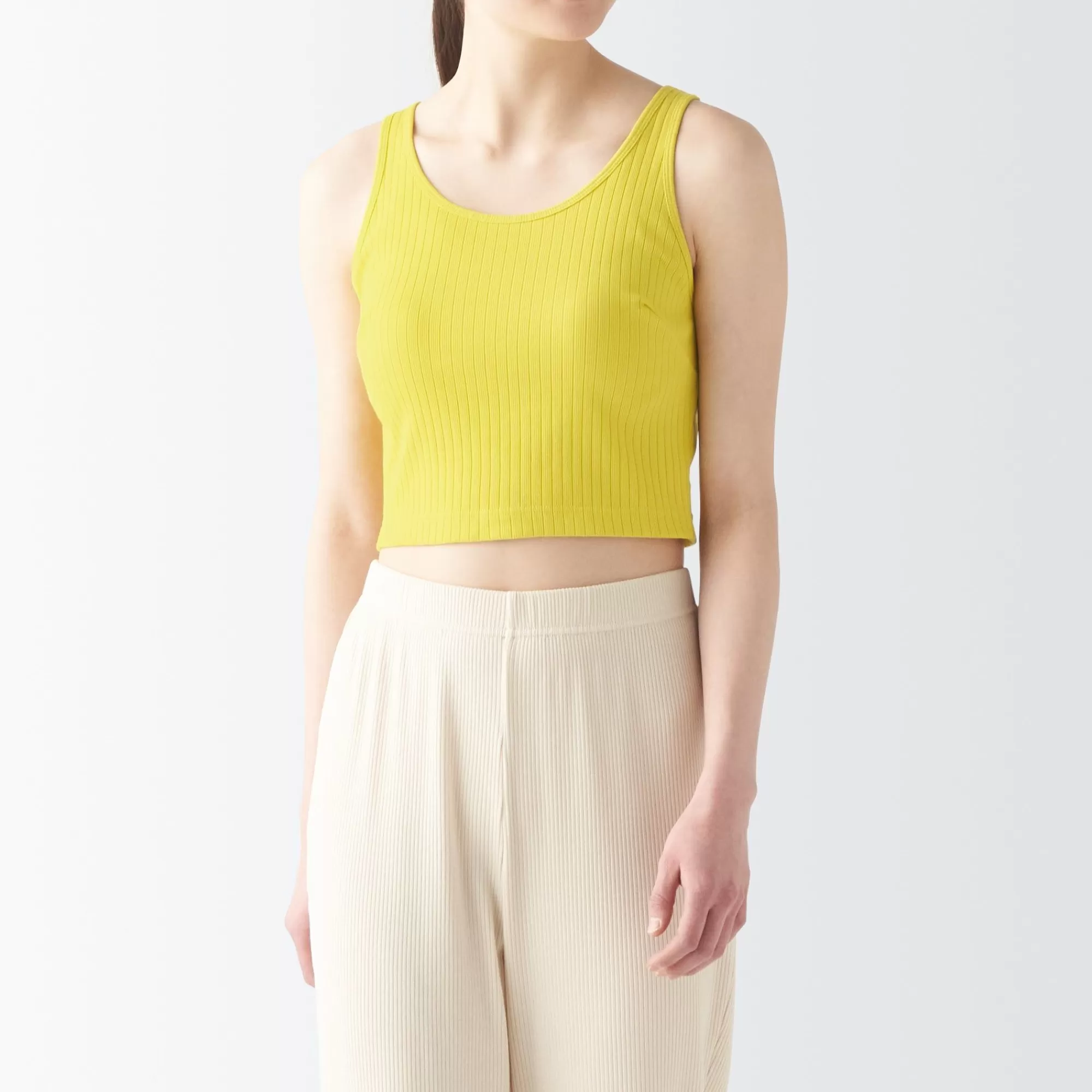 MUJI Women'S Cotton Stretch Ribbed Short Tank Top With Bra Hot