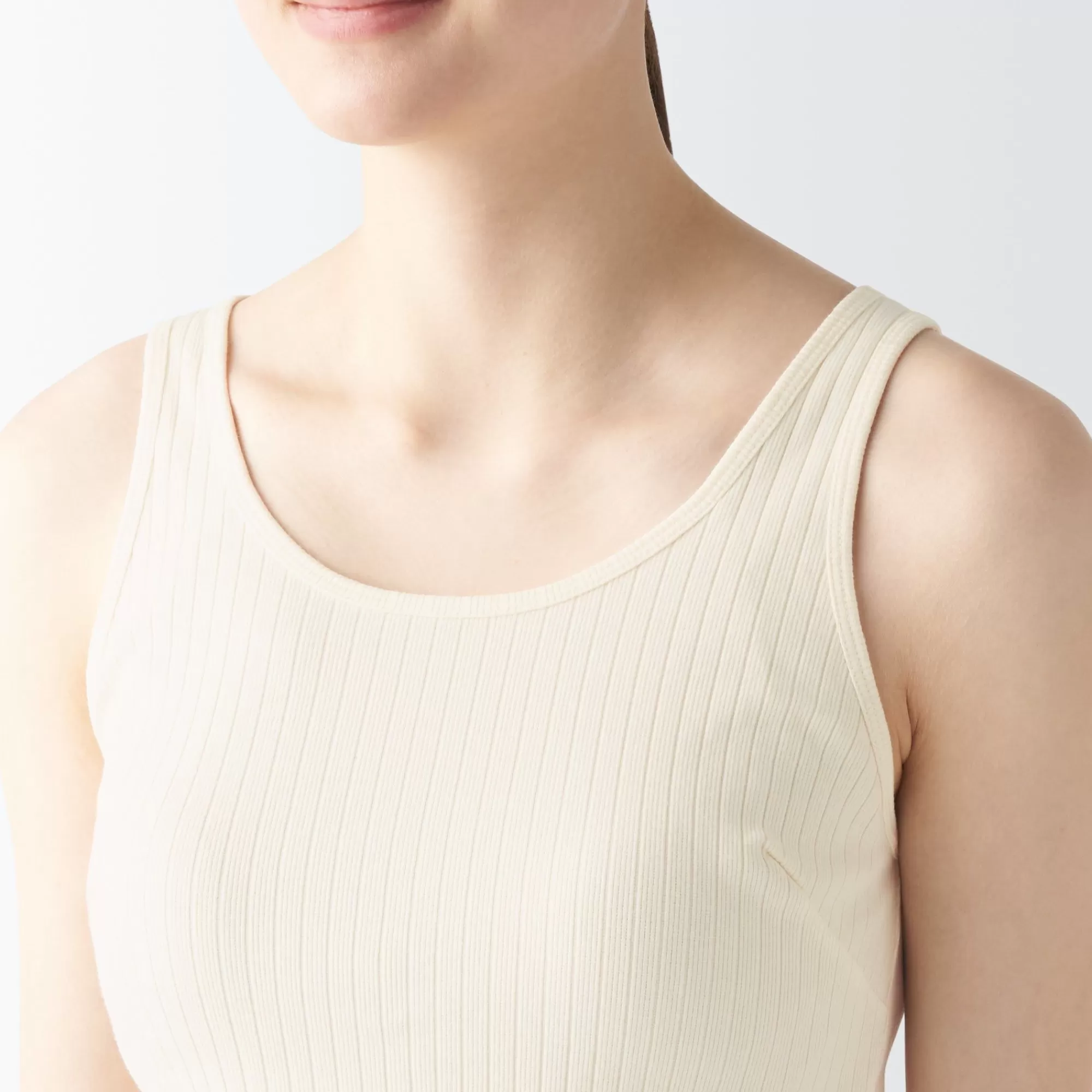 MUJI Women'S Cotton Stretch Ribbed Short Tank Top With Bra Hot